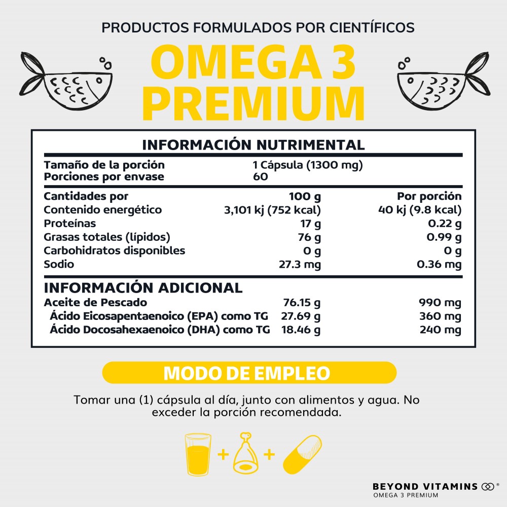 Foto 5 pulgar | Suplemento Alimenticio Beyond Vitamins Omega 3 Aceite de Pescado 60 Cápsulas