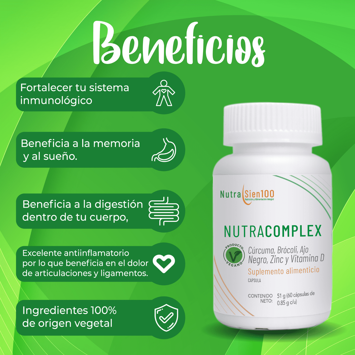 Foto 6 pulgar | Cúrcuma Orgánica Ajo Negro Zinc y Vitamina D3 60 Cápsulas Veganas