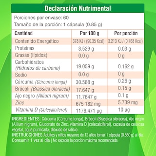 Foto 7 | Cúrcuma Orgánica Ajo Negro Zinc y Vitamina D3 60 Cápsulas Veganas