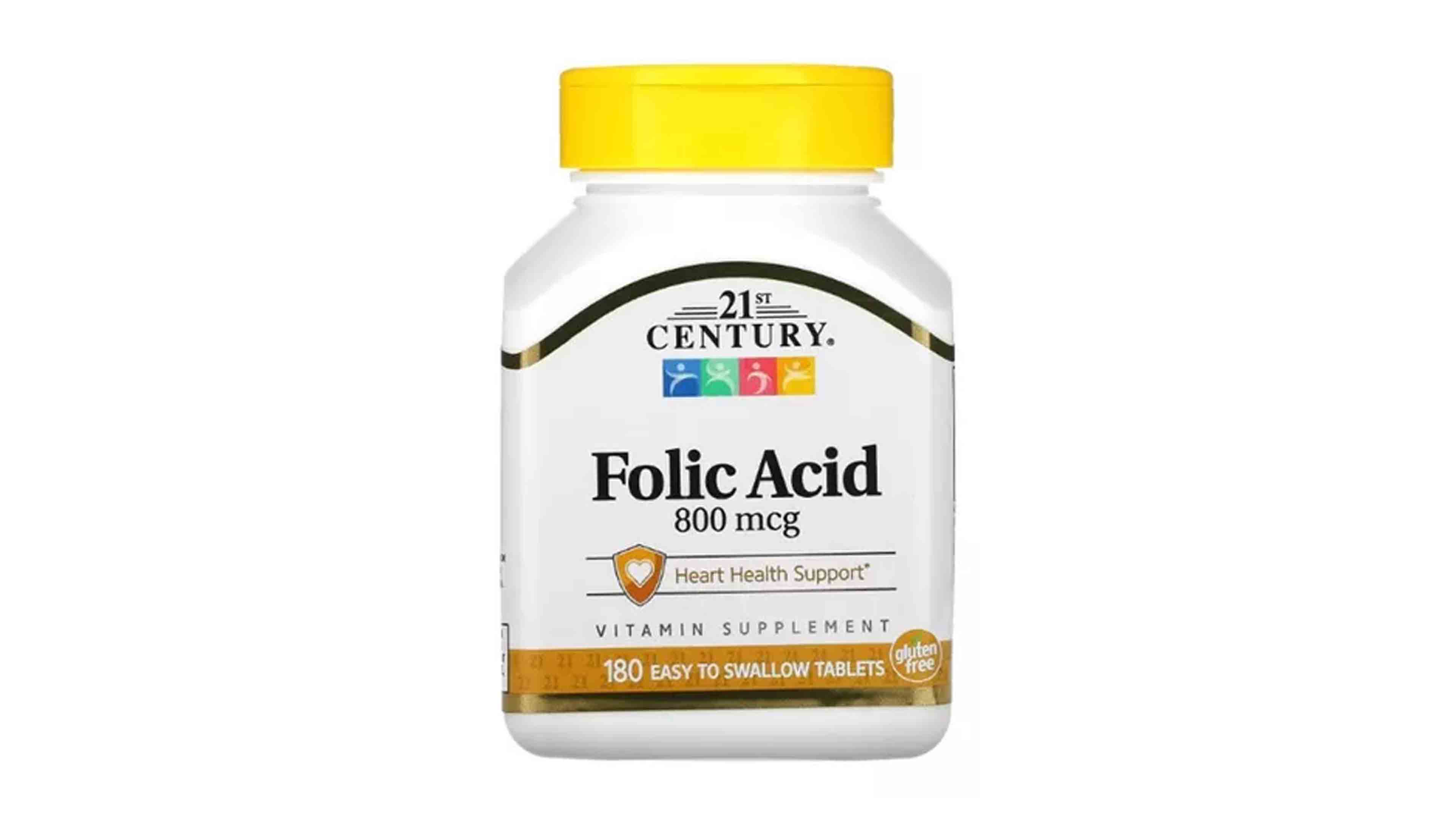 Acido Fólico 800mcg + Calcio 100mg  21st Century 180 Tabletas