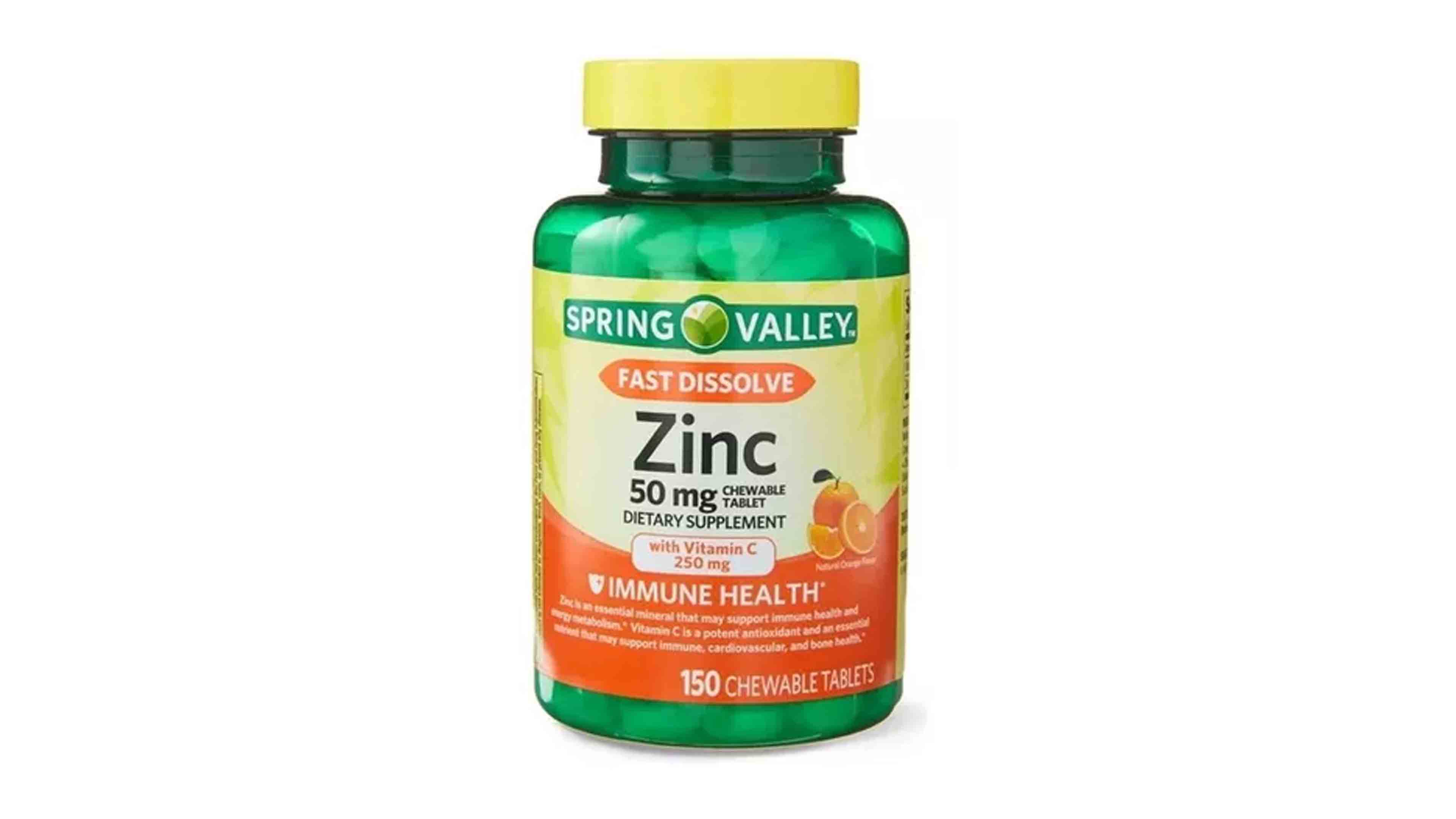 Zinc 50mg Spring Valley 150 Tabletas Masticables Sabor Naranja