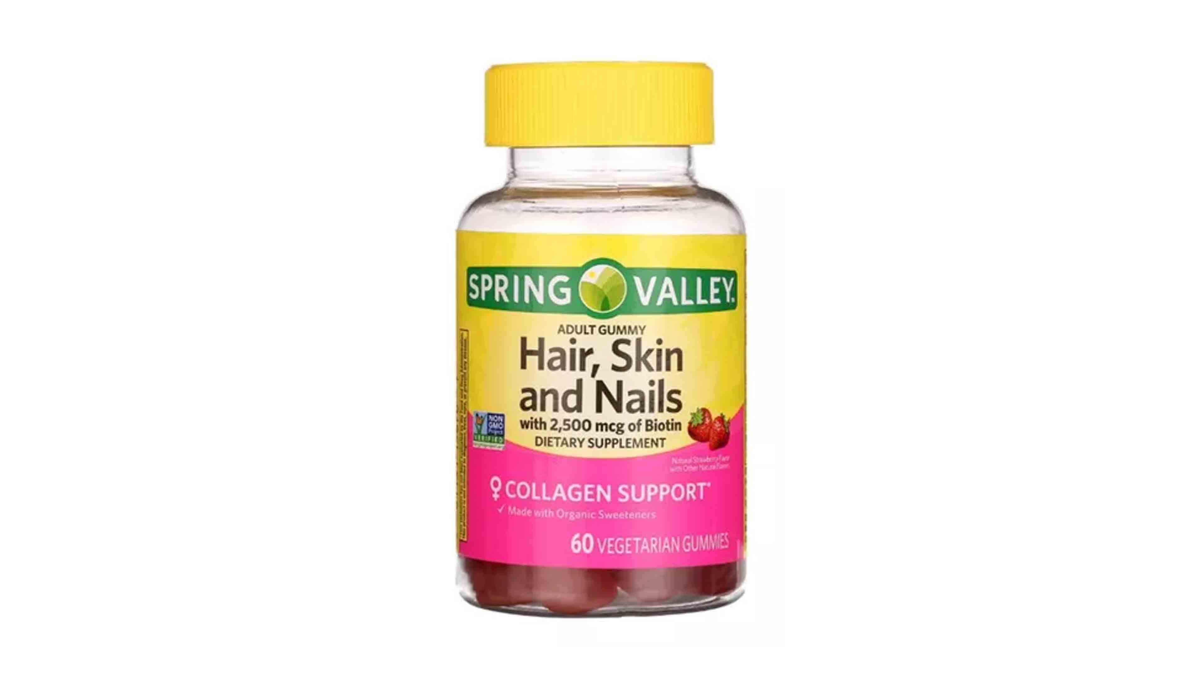 Biotin 2,500 mcg + Colágeno Spring Valley 60 Gomitas Gomitas Sabor Fresa