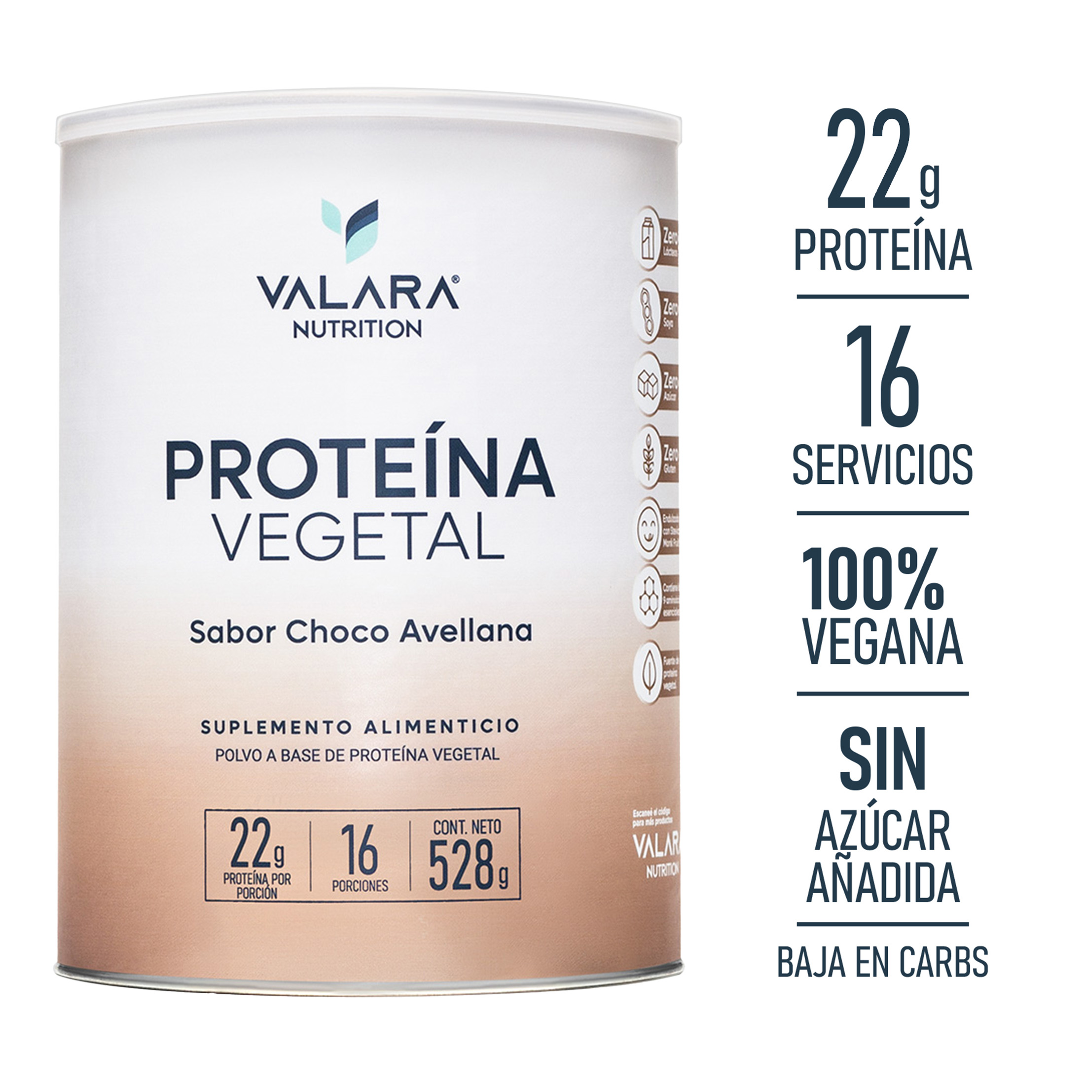 Foto 3 pulgar | Proteína Vegana Valara Sabor Choco Avellana Sin Azúcar 528 G