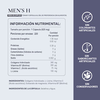 Foto 3 | Suplemento para el Crecimiento del Cabello Men's H Life 360+ 220 Capsulas