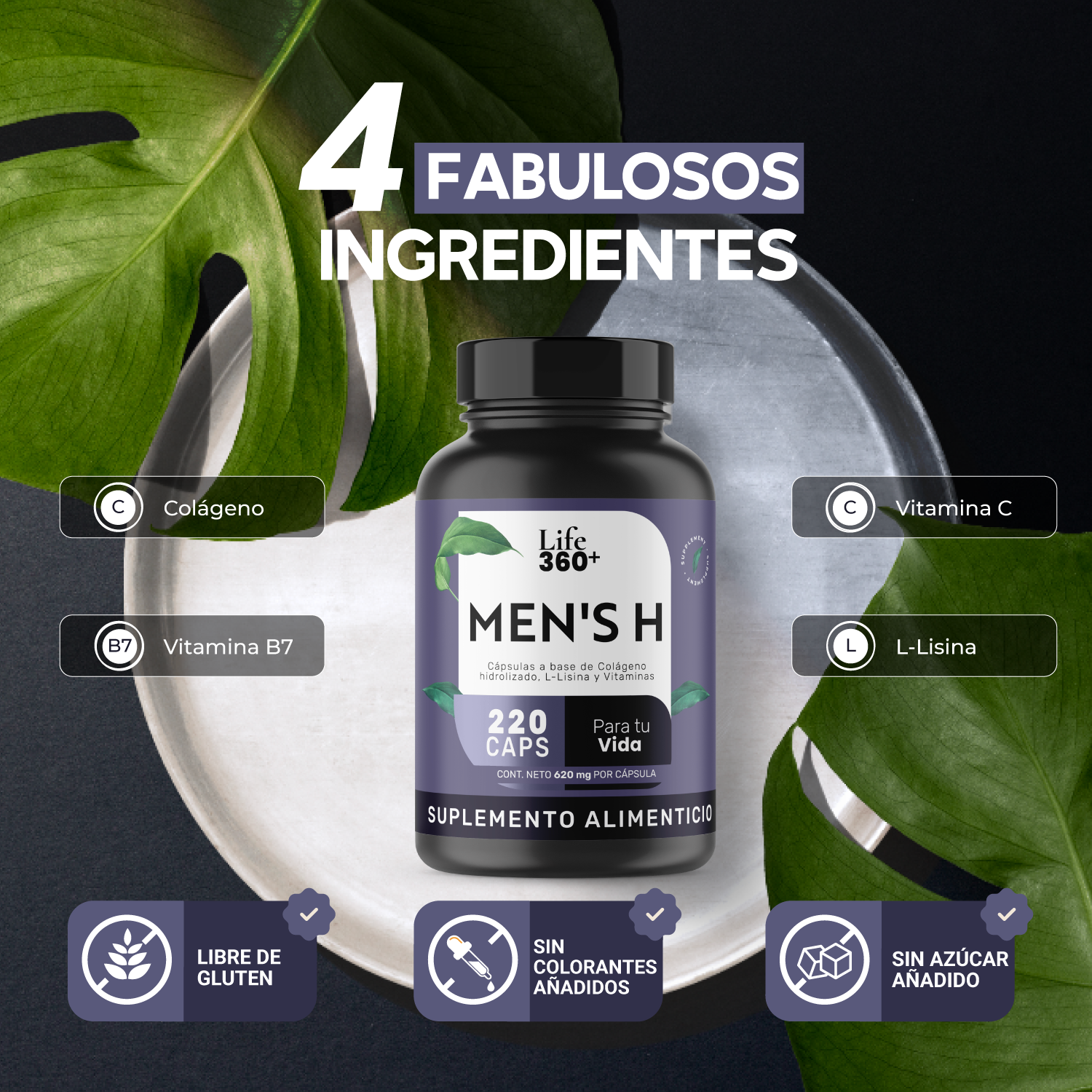 Foto 5 pulgar | Suplemento para el Crecimiento del Cabello Men's H Life 360+ 220 Capsulas