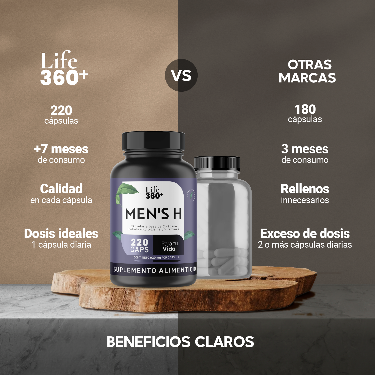 Foto 7 pulgar | Suplemento para el Crecimiento del Cabello Men's H Life 360+ 220 Capsulas