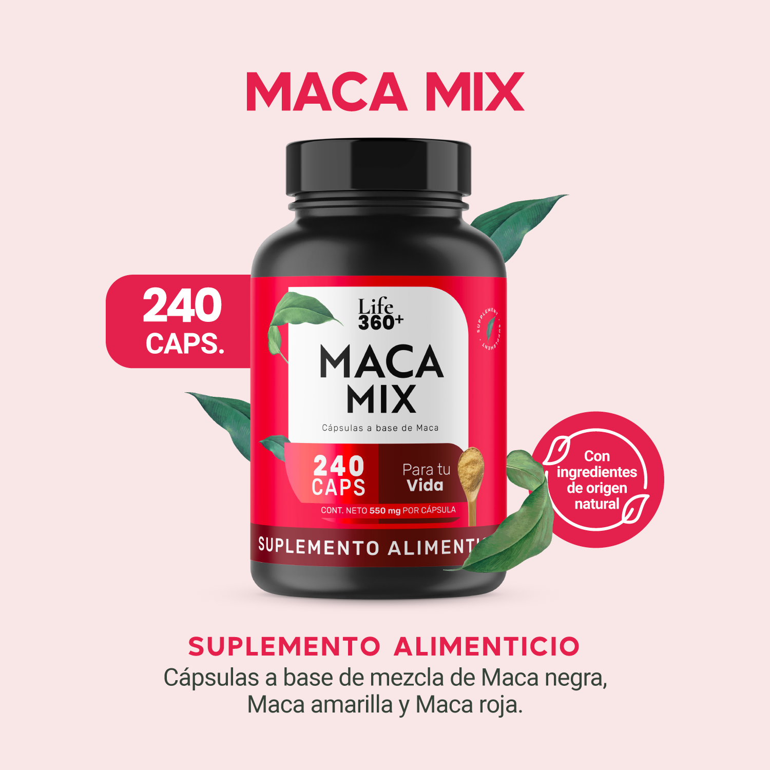 Foto 3 pulgar | Suplemento de Maca Negra Roja y Amarilla Life360+ Macamix 240 Capsulas