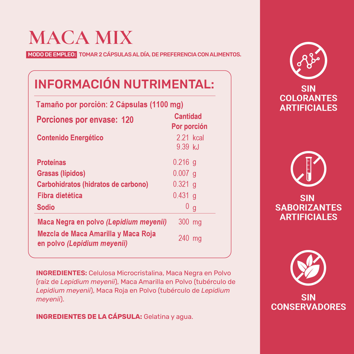 Foto 4 pulgar | Suplemento de Maca Negra Roja y Amarilla Life360+ Macamix 240 Capsulas
