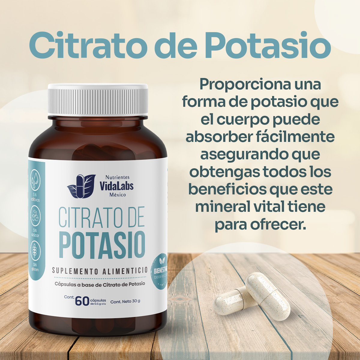 Foto 6 pulgar | Citrato De Potasio Nutrientes Vidalabs México 60 Cápsulas