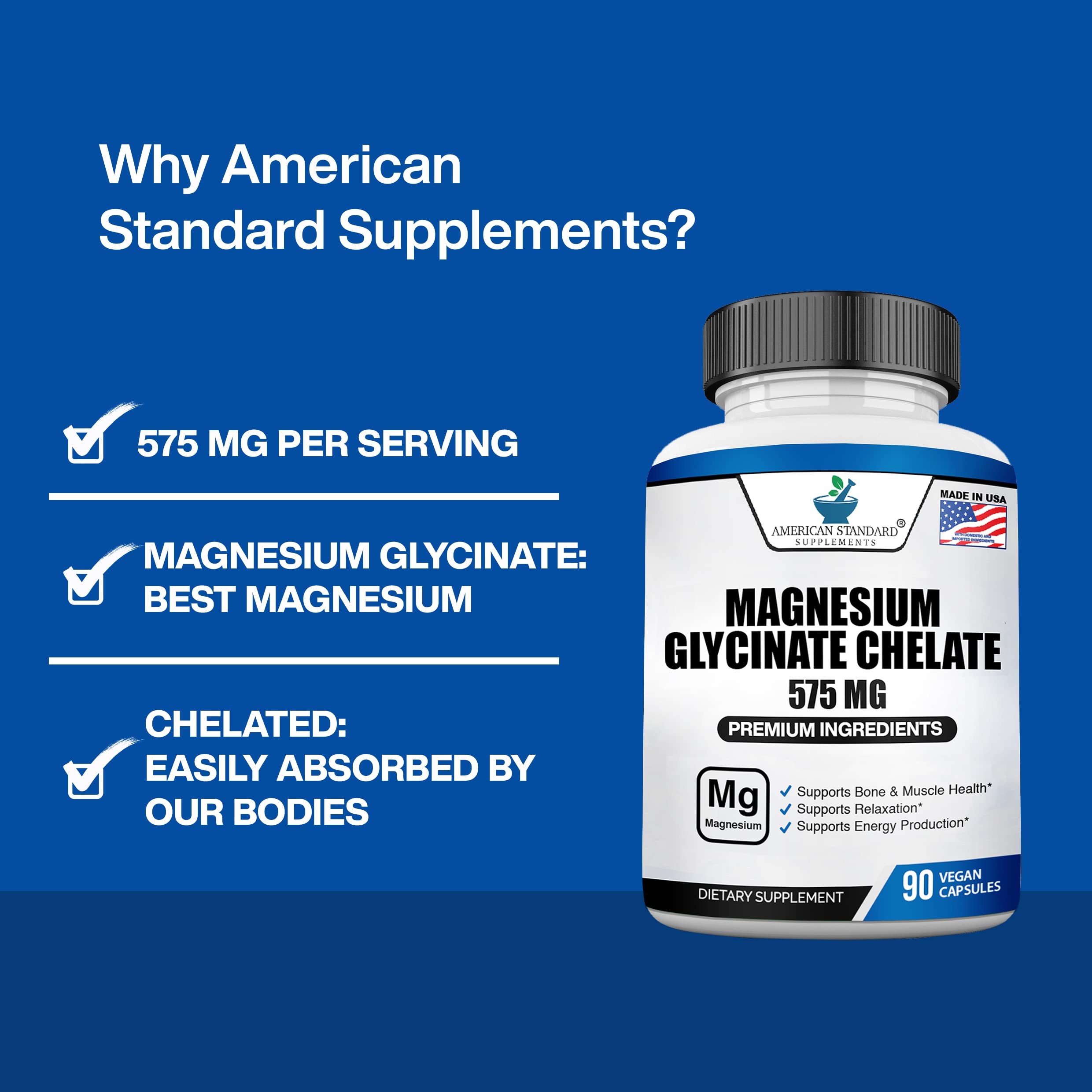 Foto 6 | Suplemento De Magnesio American Standard 575 Mg 90 Cápsulas - Venta Internacional.