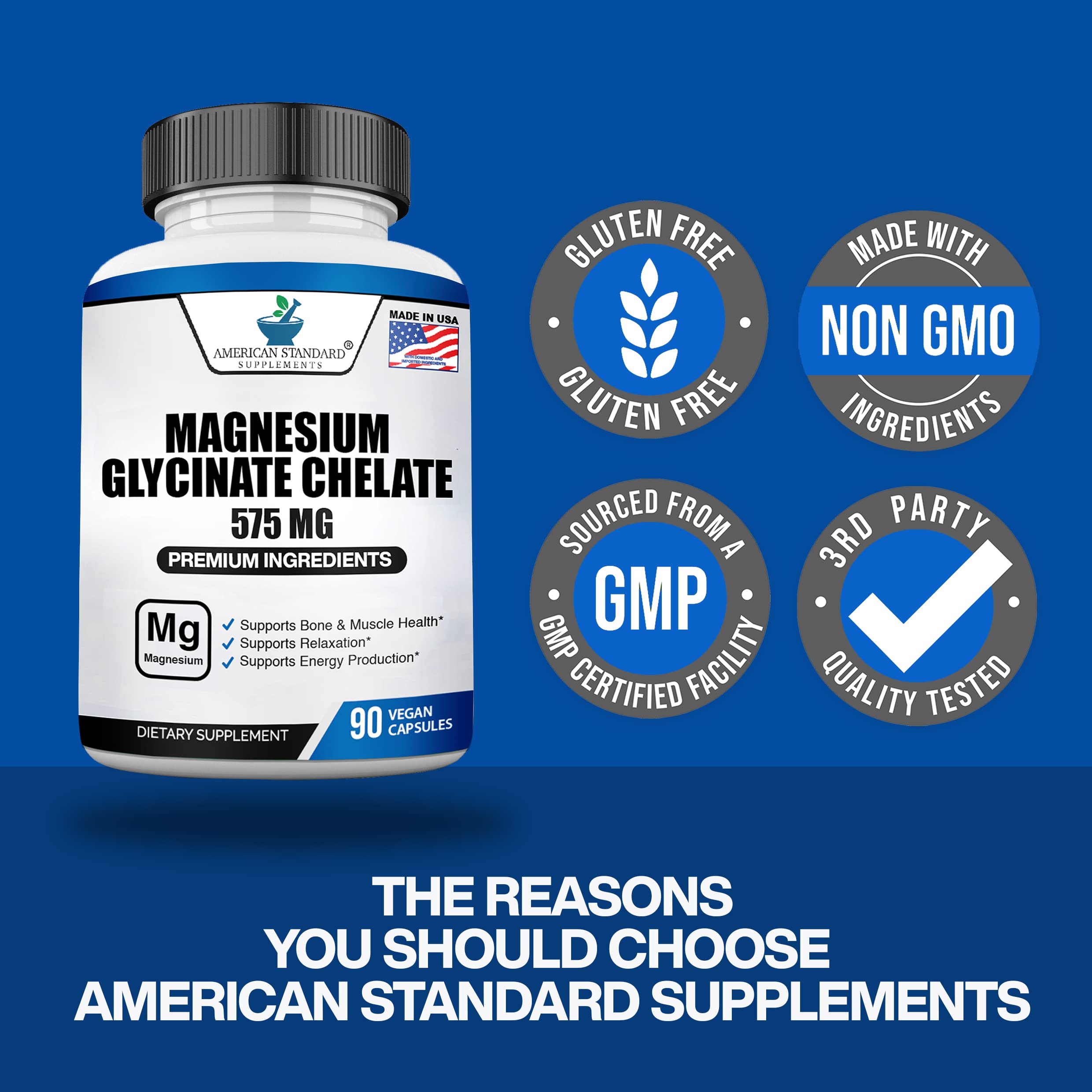 Foto 7 | Suplemento De Magnesio American Standard 575 Mg 90 Cápsulas - Venta Internacional.