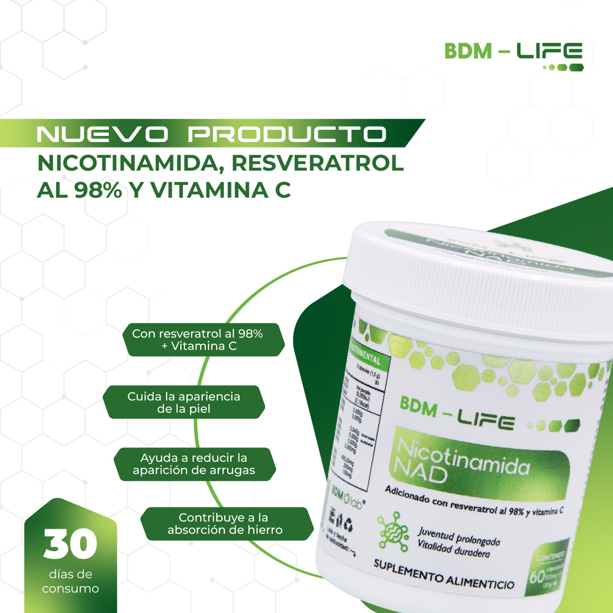 Foto 3 | Bdm Life Nicotinamida Nad  Suplemento Alimenticio  60 Cáps.
