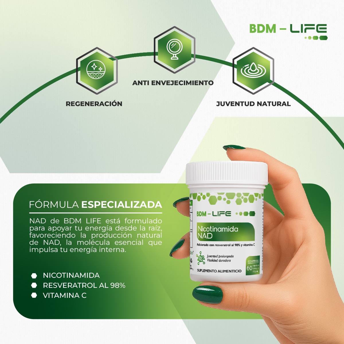 Foto 4 | Bdm Life Nicotinamida Nad  Suplemento Alimenticio  60 Cáps.