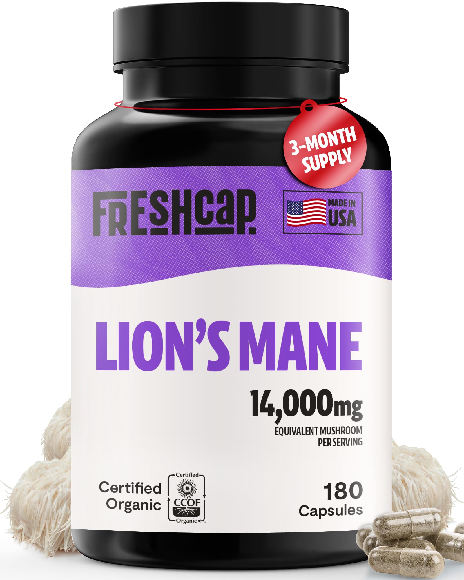 Foto 2 pulgar | Suplemento De Extracto De Hongos Freshcap Lions Mane 180 Cápsulas - Venta Internacional.
