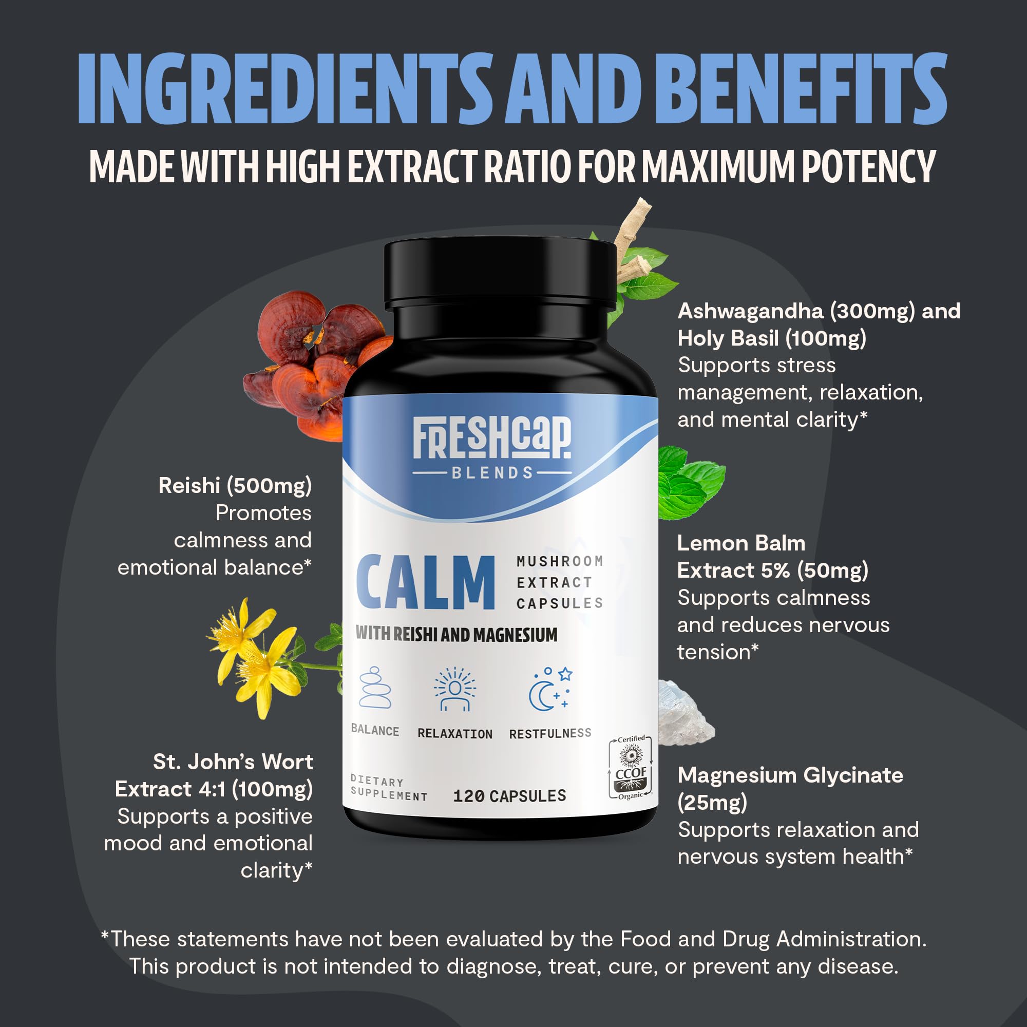 Foto 3 pulgar | Suplemento Freshcap Calm Con Reishi  Ashwagandha Y Hierba De San Juan - Venta Internacional.