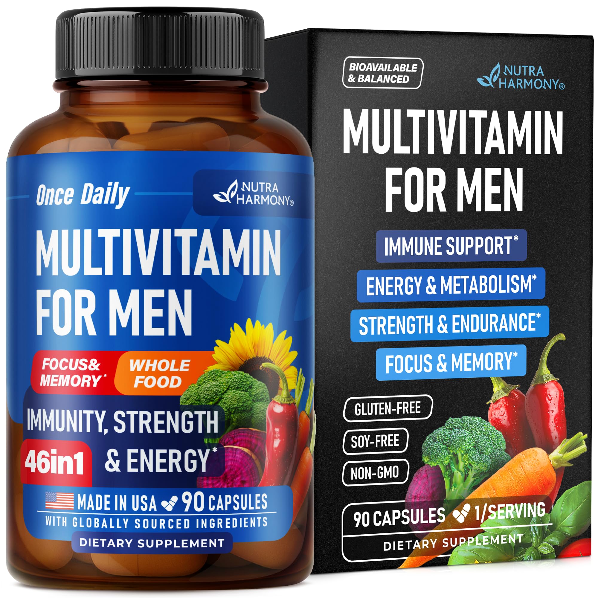 Foto 2 pulgar | Multivitamínico Nutraharmony 46 En 1 Para Hombres - 90 Cápsulas - Venta Internacional.