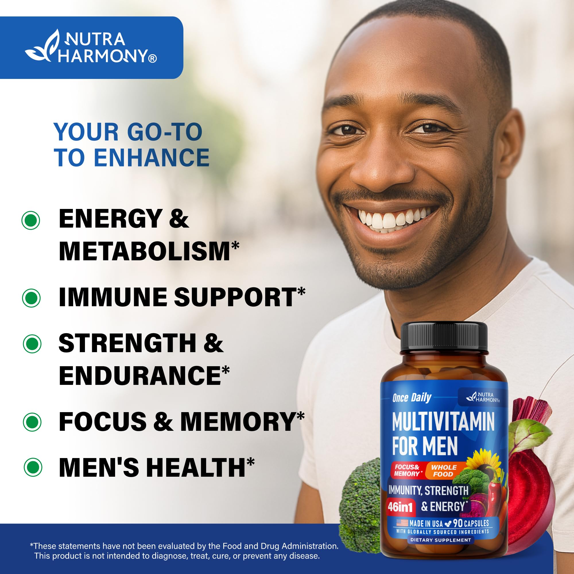 Foto 3 pulgar | Multivitamínico Nutraharmony 46 En 1 Para Hombres - 90 Cápsulas - Venta Internacional.