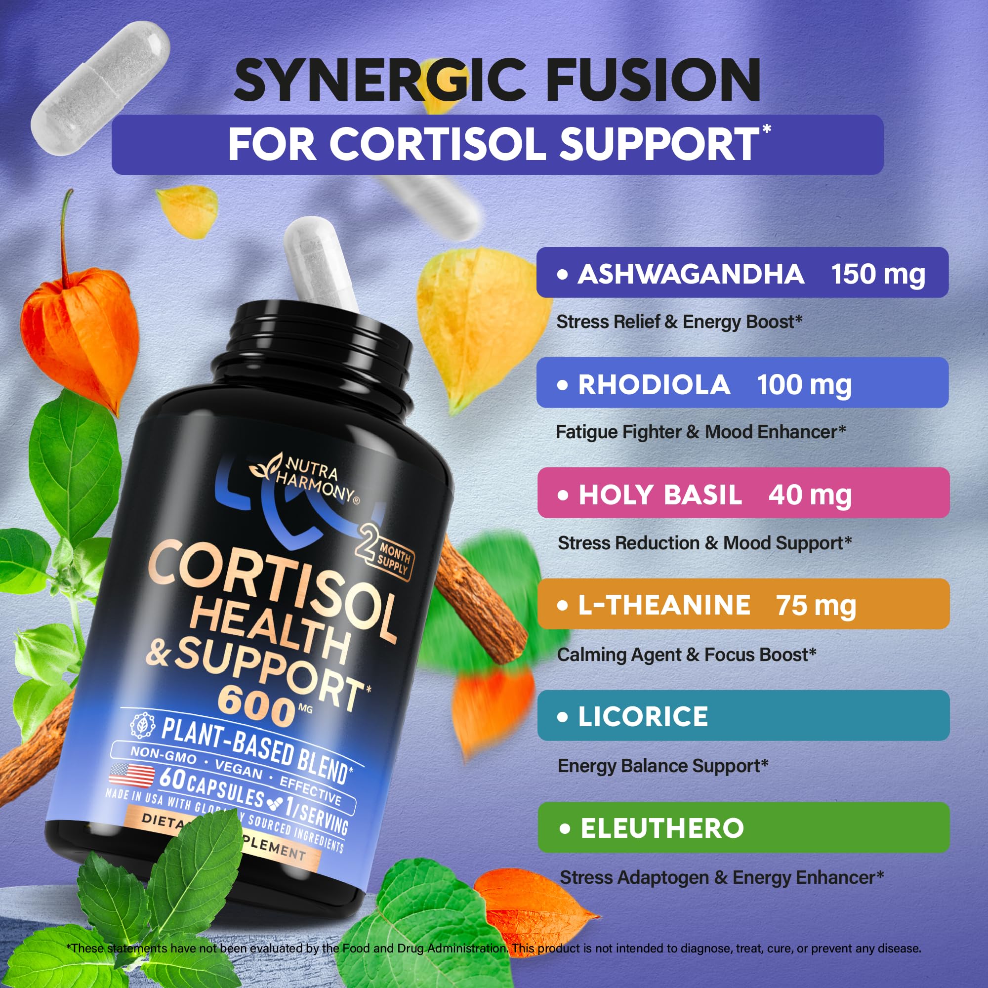 Foto 4 pulgar | Suplemento De Cortisol Nutraharmony Para Mujeres Con Albahaca Sagrada  4 Ml - Venta Internacional.