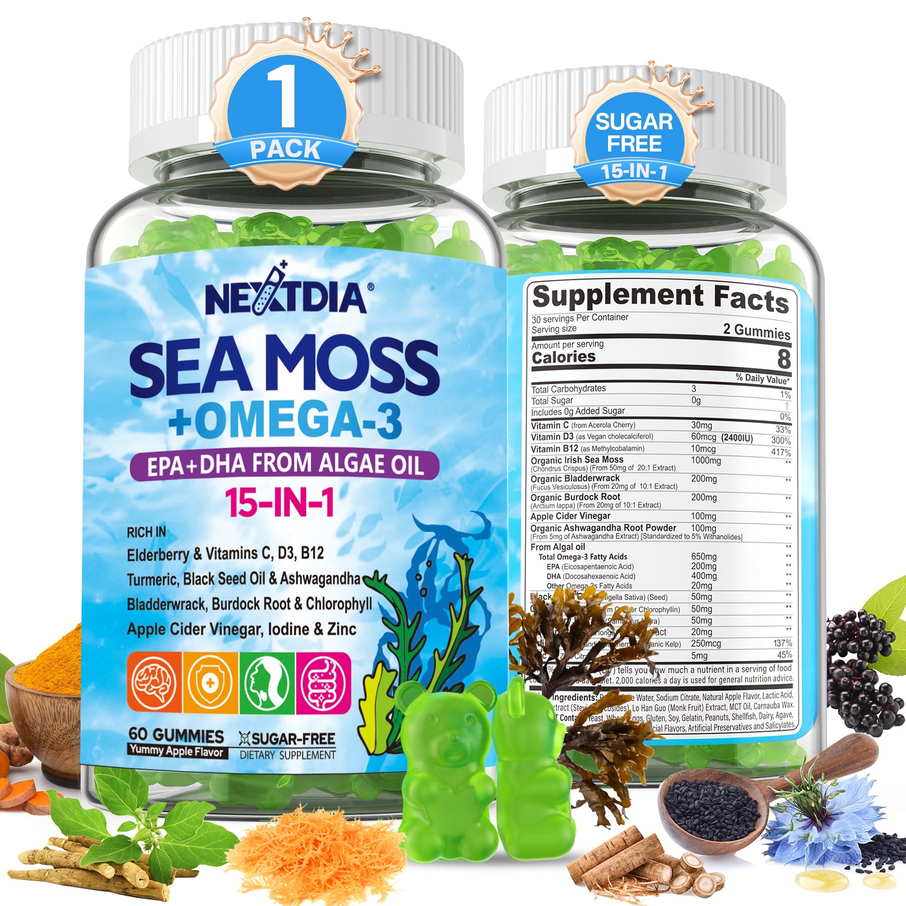 Foto 1 | Suplemento De Gomitas De Musgo Marino Y Algas Omega-3 Nextdia  60 Unidades - Venta Internacional.