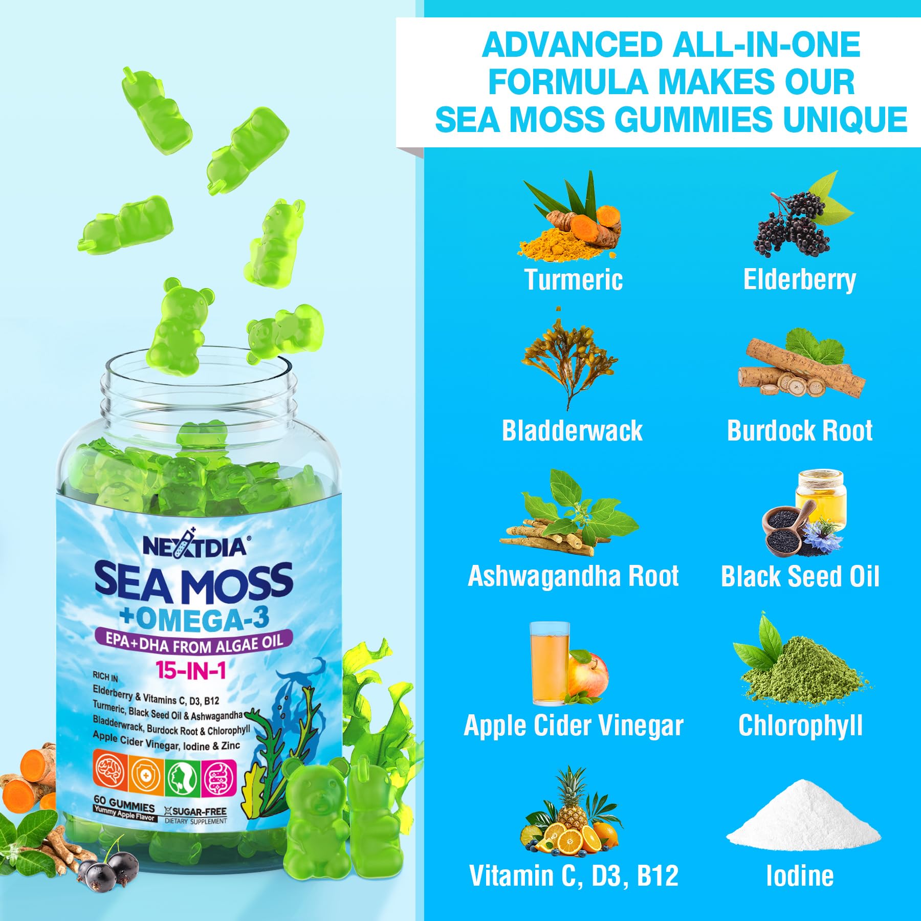 Foto 4 | Suplemento De Gomitas De Musgo Marino Y Algas Omega-3 Nextdia  60 Unidades - Venta Internacional.