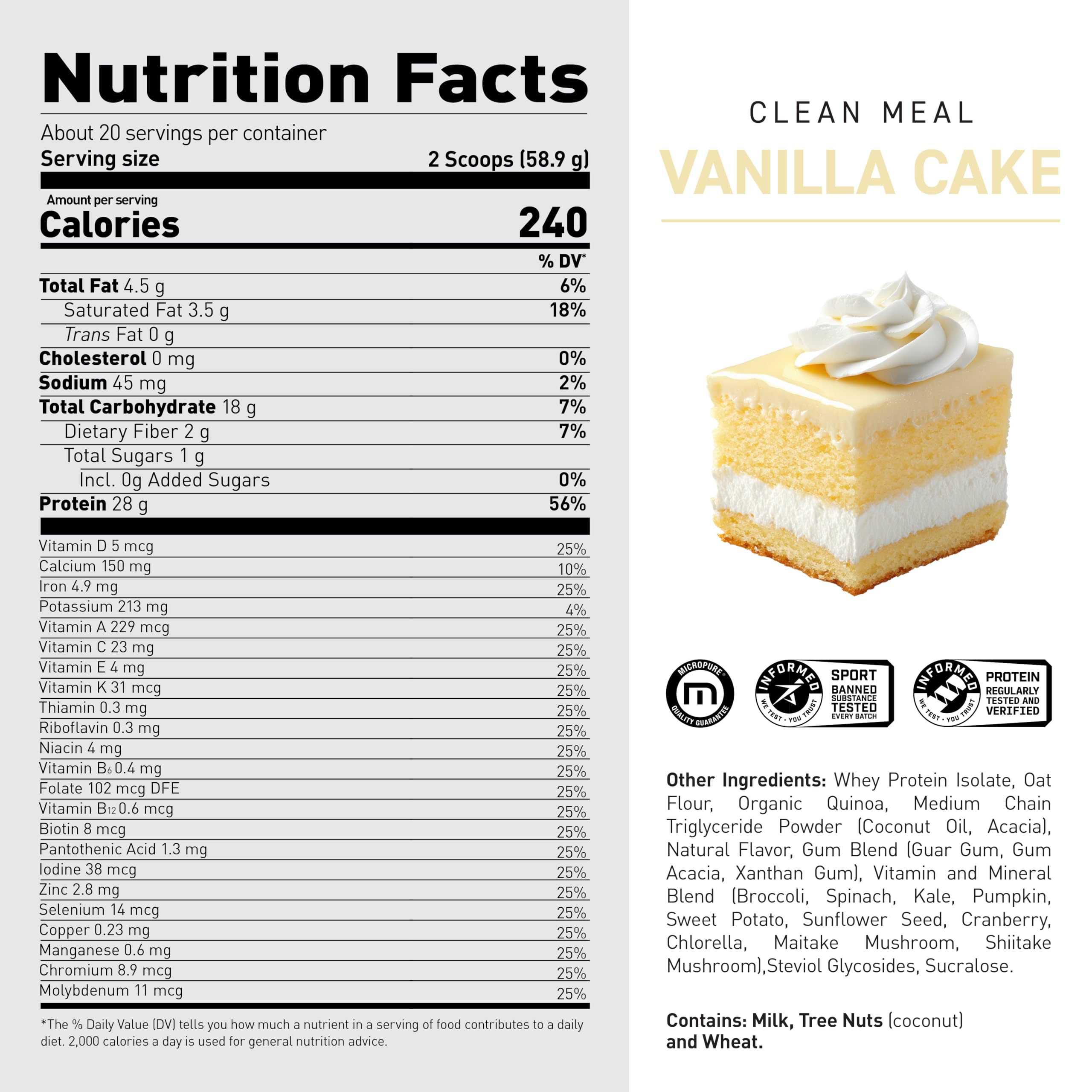 Foto 2 | Batido Sustitutivo De Comidas Kaged Clean  Tarta De Vainilla  20 Porciones - Venta Internacional.
