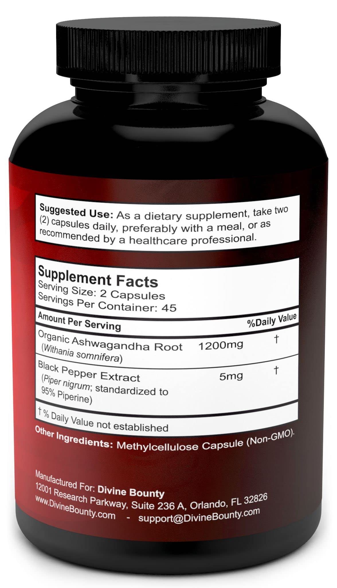 Foto 3 pulgar | Suplemento Divine Bounty Organic Ashwagandha 1200 Mg 90 Cápsulas - Venta Internacional.