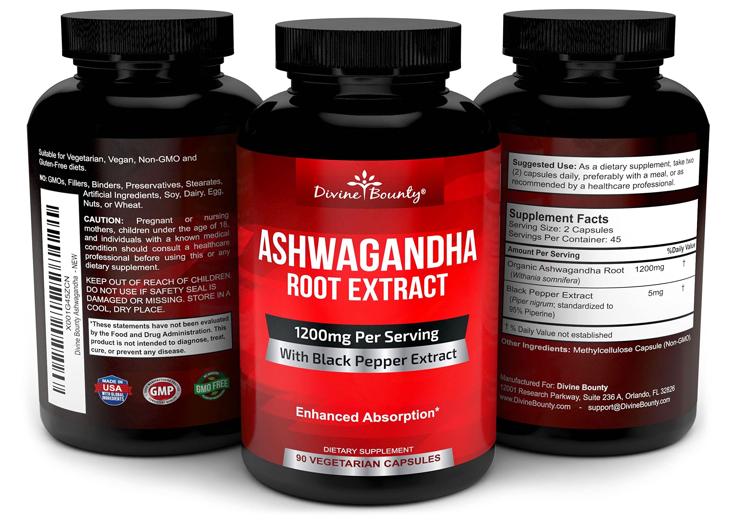 Foto 5 pulgar | Suplemento Divine Bounty Organic Ashwagandha 1200 Mg 90 Cápsulas - Venta Internacional.