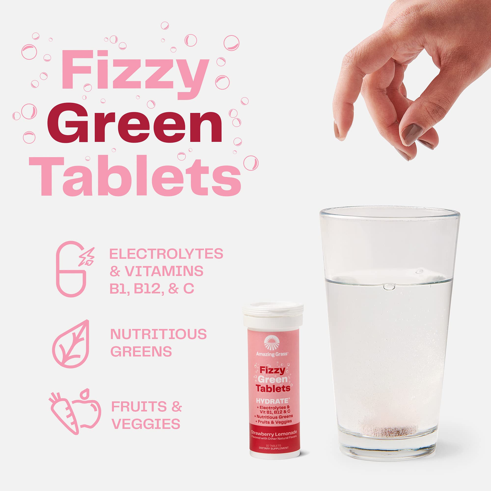 Foto 4 pulgar | Tabletas Electrolíticas Amazing Grass Hydrate Strawberry 60u - Venta Internacional.