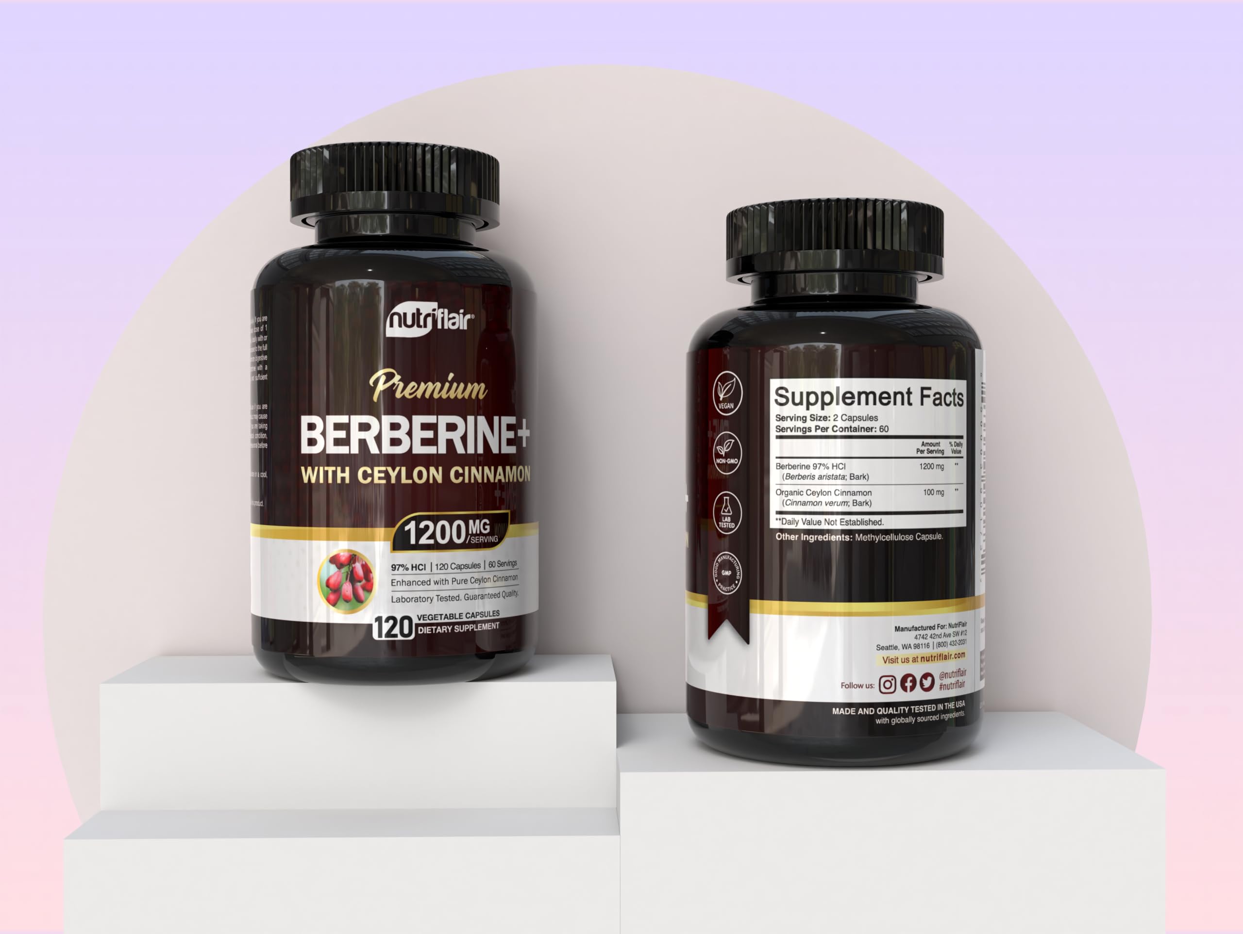 Foto 2 | Suplemento Nutriflair Berberine Hcl 97% Con Canela De Ceilán 120 Cápsulas - Venta Internacional.
