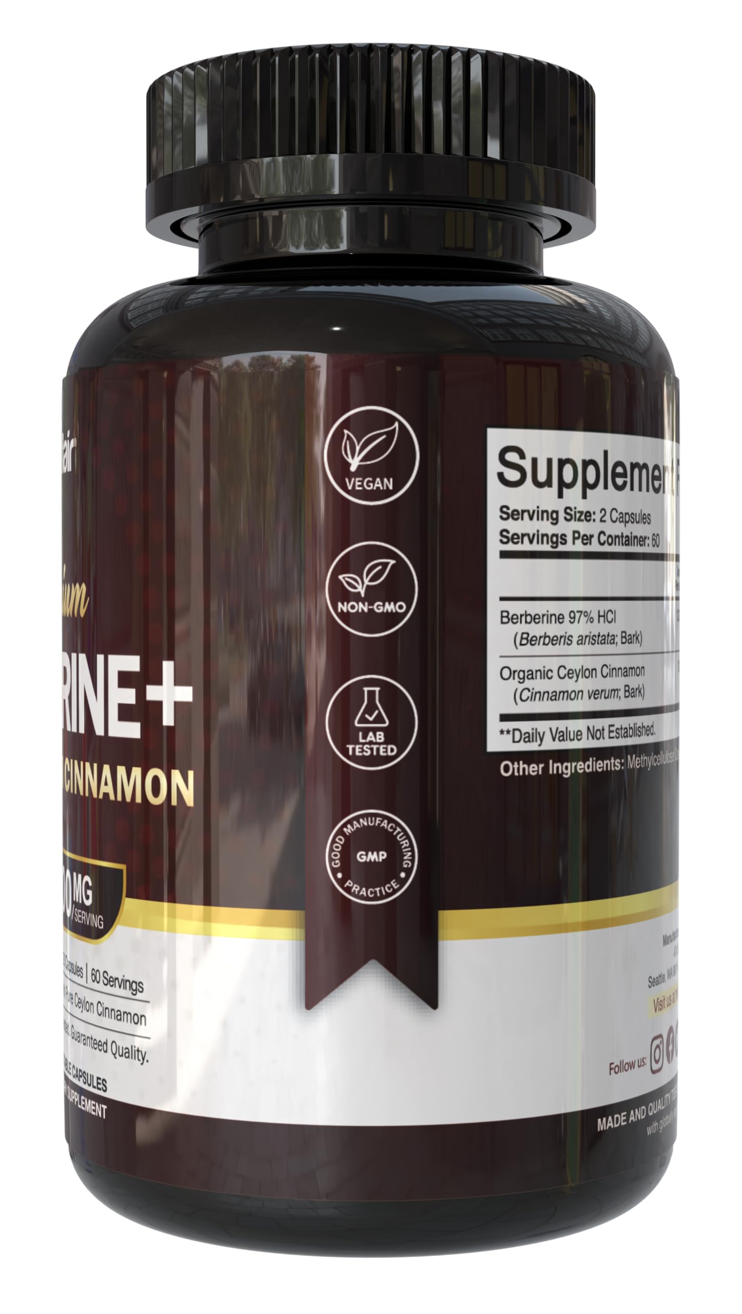 Foto 4 pulgar | Suplemento Nutriflair Berberine Hcl 97% Con Canela De Ceilán 120 Cápsulas - Venta Internacional.