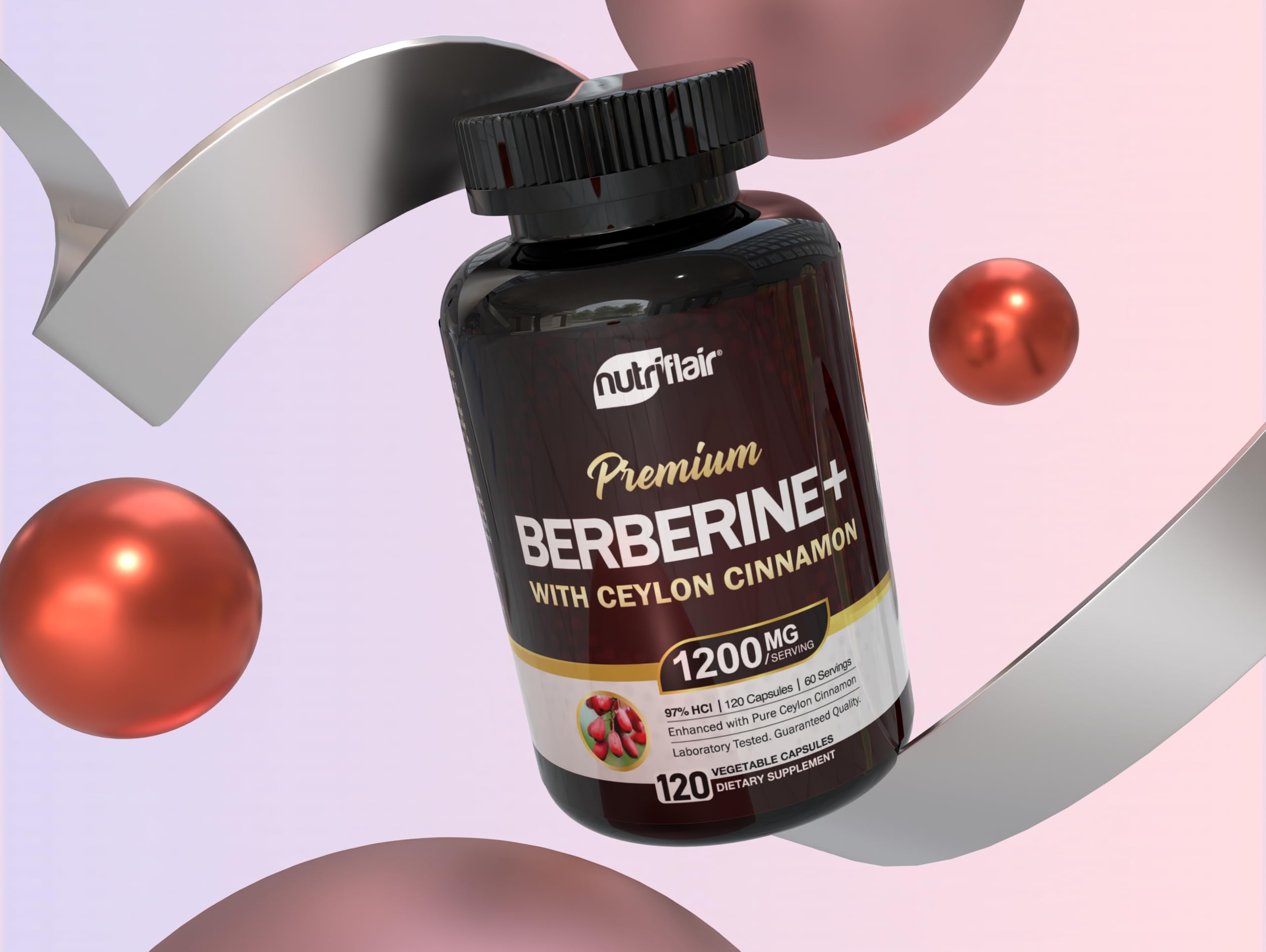 Foto 6 pulgar | Suplemento Nutriflair Berberine Hcl 97% Con Canela De Ceilán 120 Cápsulas - Venta Internacional.