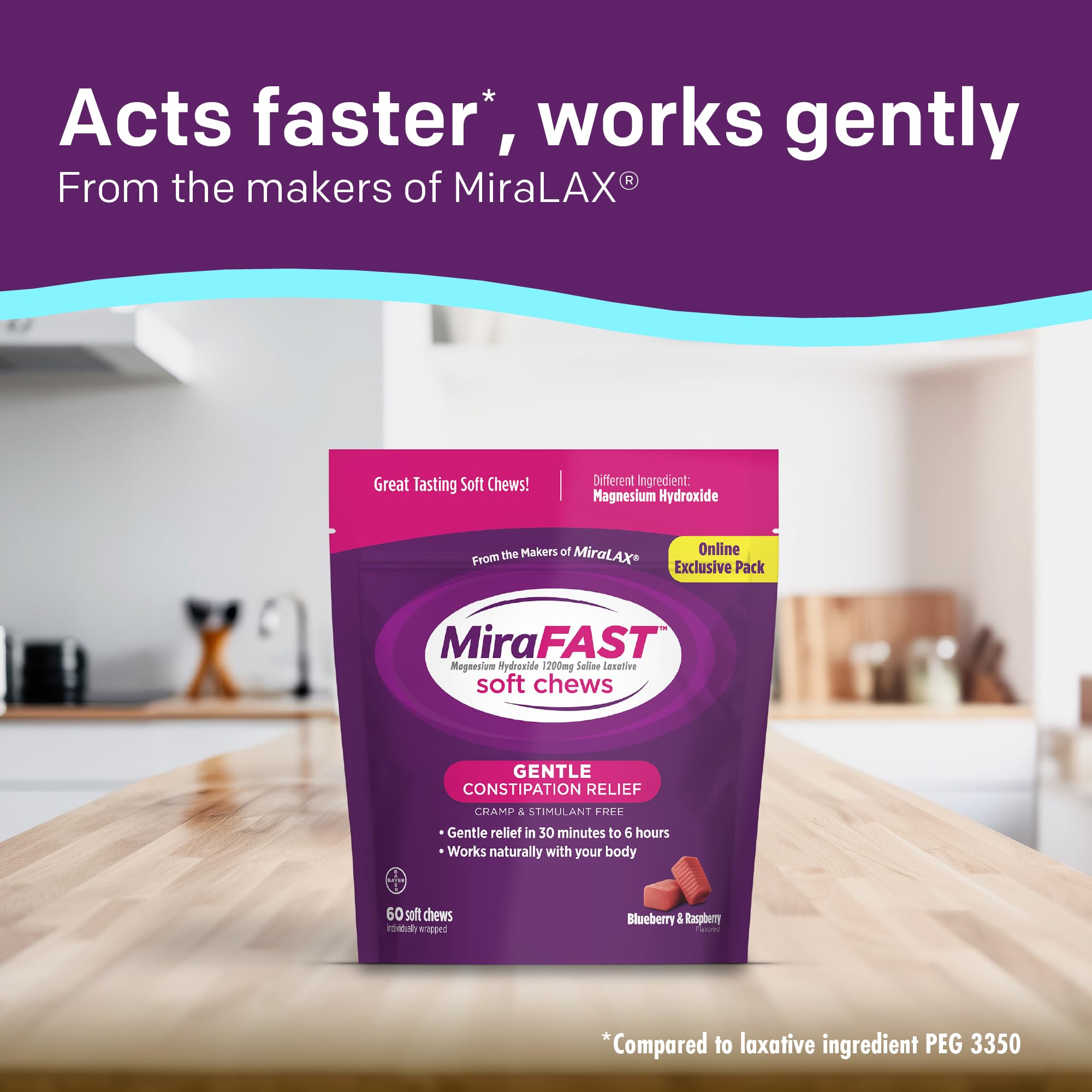 Foto 7 | Laxante Miralax Mirafast Soft Chews  60 Unidades  Arándanos Y Frambuesas - Venta Internacional.