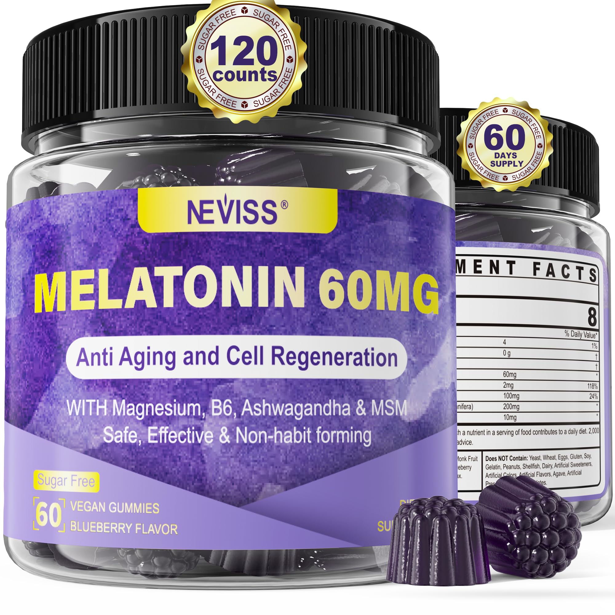 Foto 2 pulgar | Gomitas De Melatonina Neviss Antioxidantes Y Apoyo Cerebral 60 Mg - Venta Internacional.