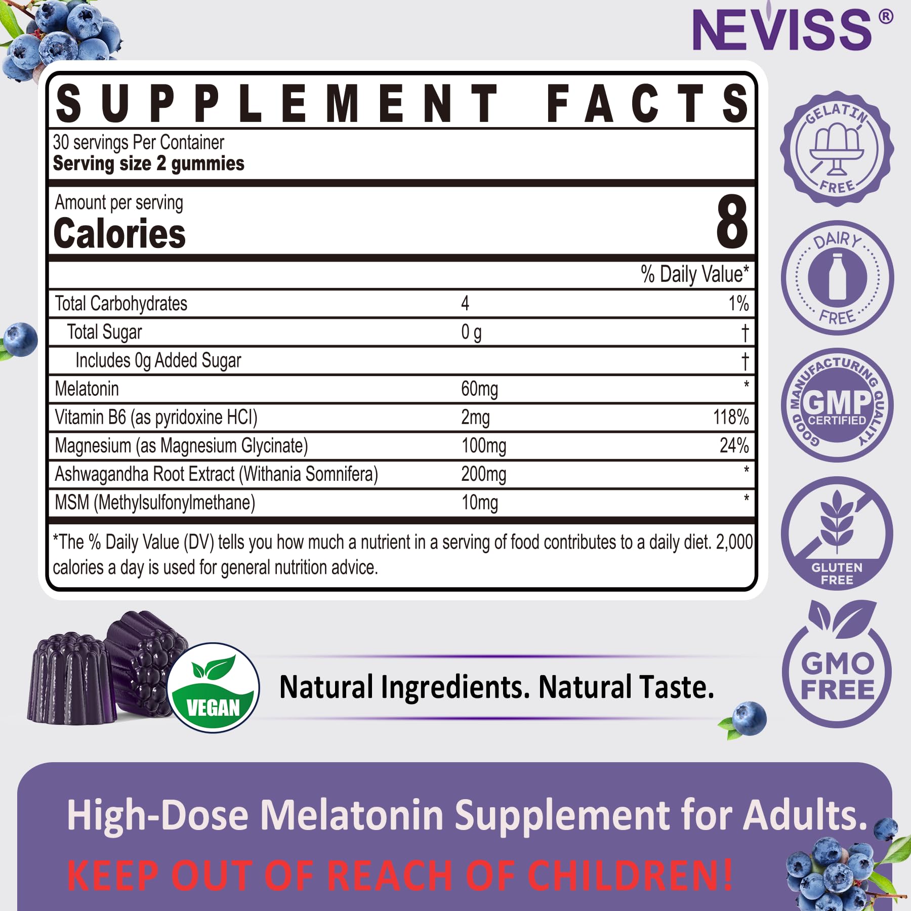 Foto 3 pulgar | Gomitas De Melatonina Neviss Antioxidantes Y Apoyo Cerebral 60 Mg - Venta Internacional.