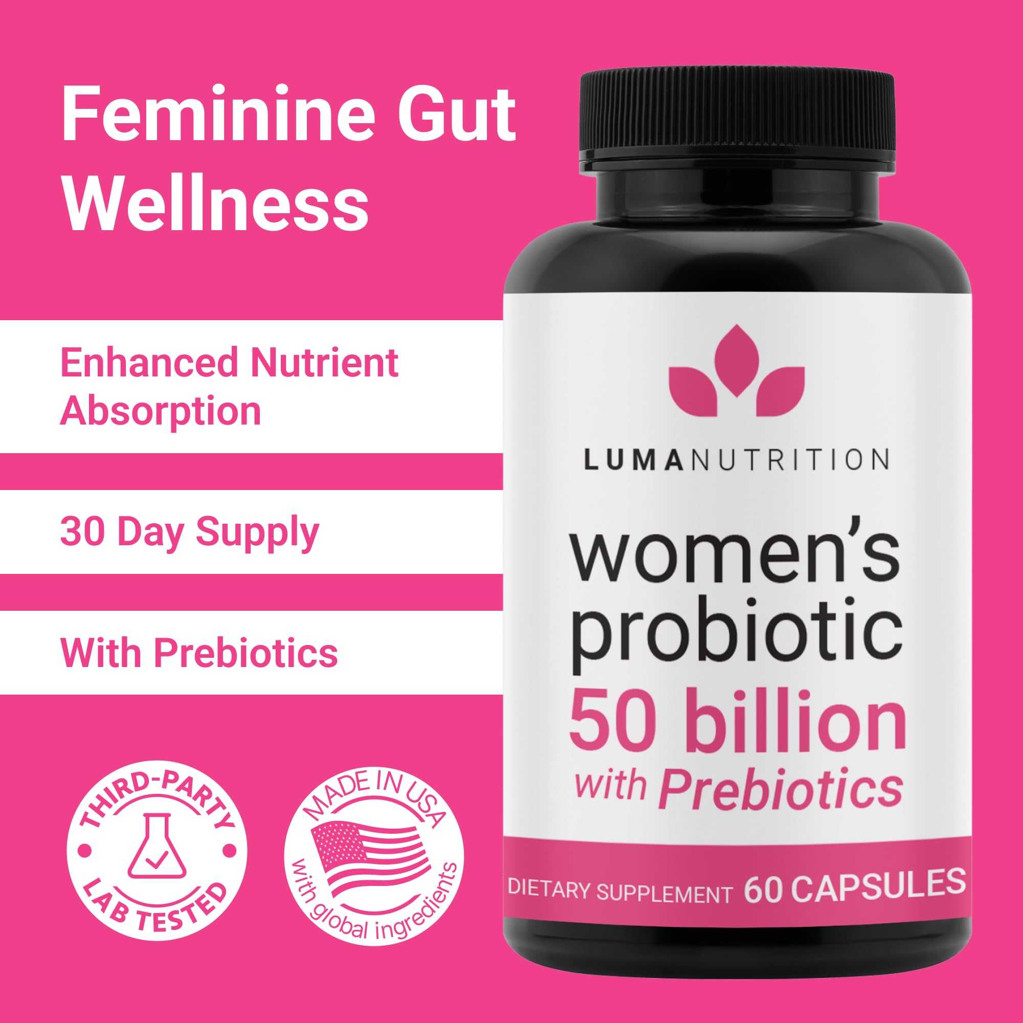 Foto 2 | Probióticos Luma Nutrition Para Mujeres Con Prebióticos 50 B Cfu 60 Cápsulas - Venta Internacional.
