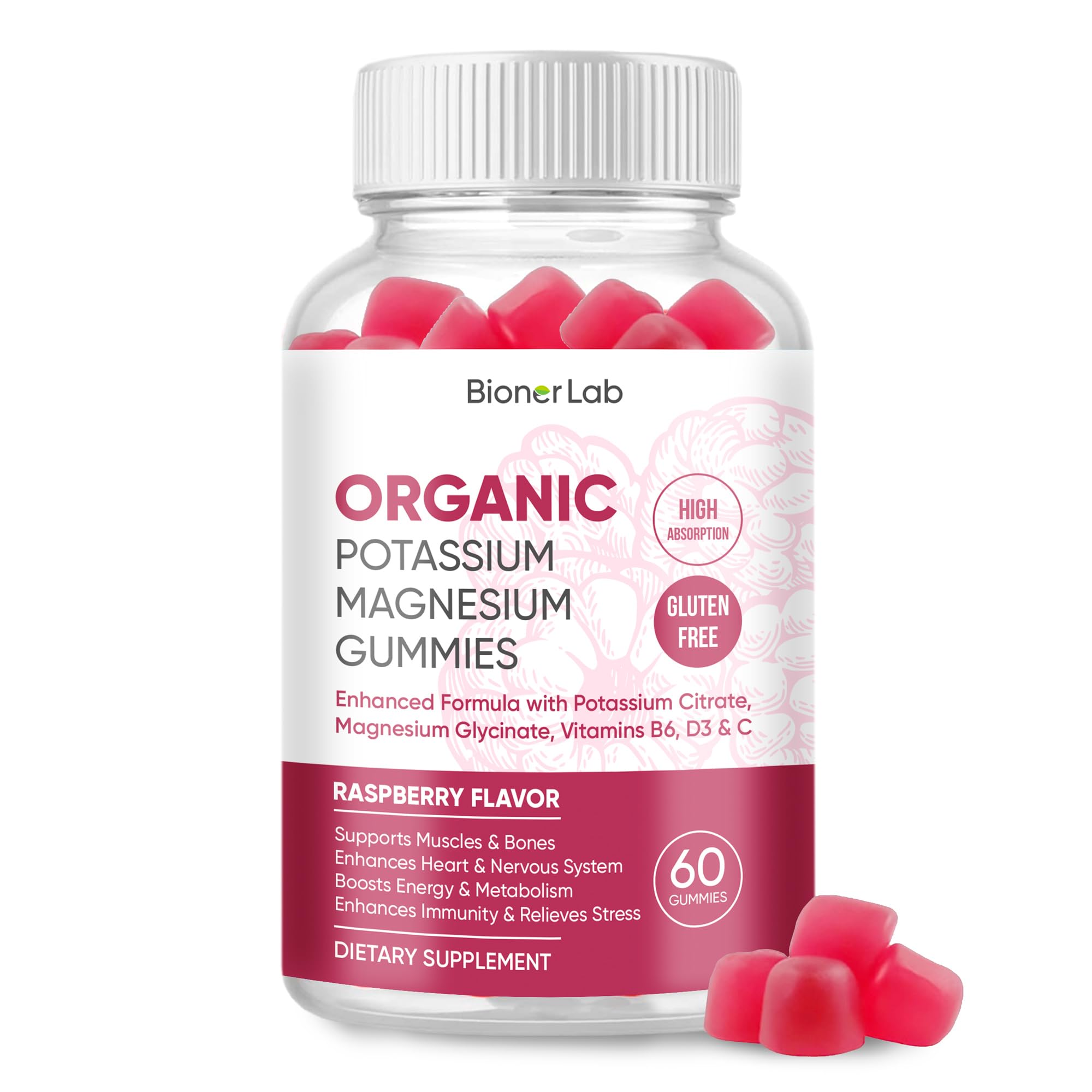 Foto 2 pulgar | Complemente Las Gomitas De Potasio Y Magnesio Bionerlab Con Vitamina D3 - Venta Internacional.