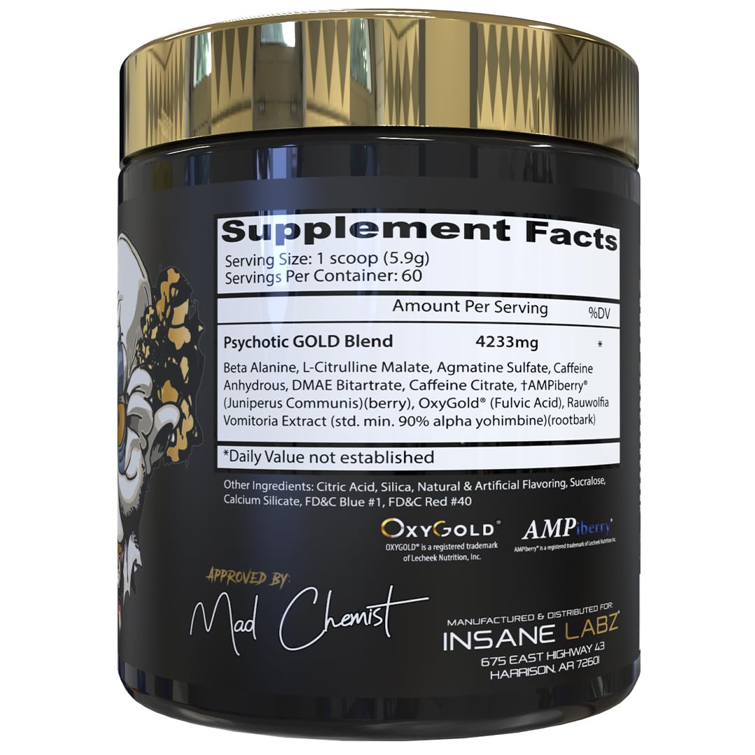 Foto 3 pulgar | Polvo Para Antes Del Entrenamiento Insane Labz Psychotic Gold  60 Porciones - Venta Internacional.