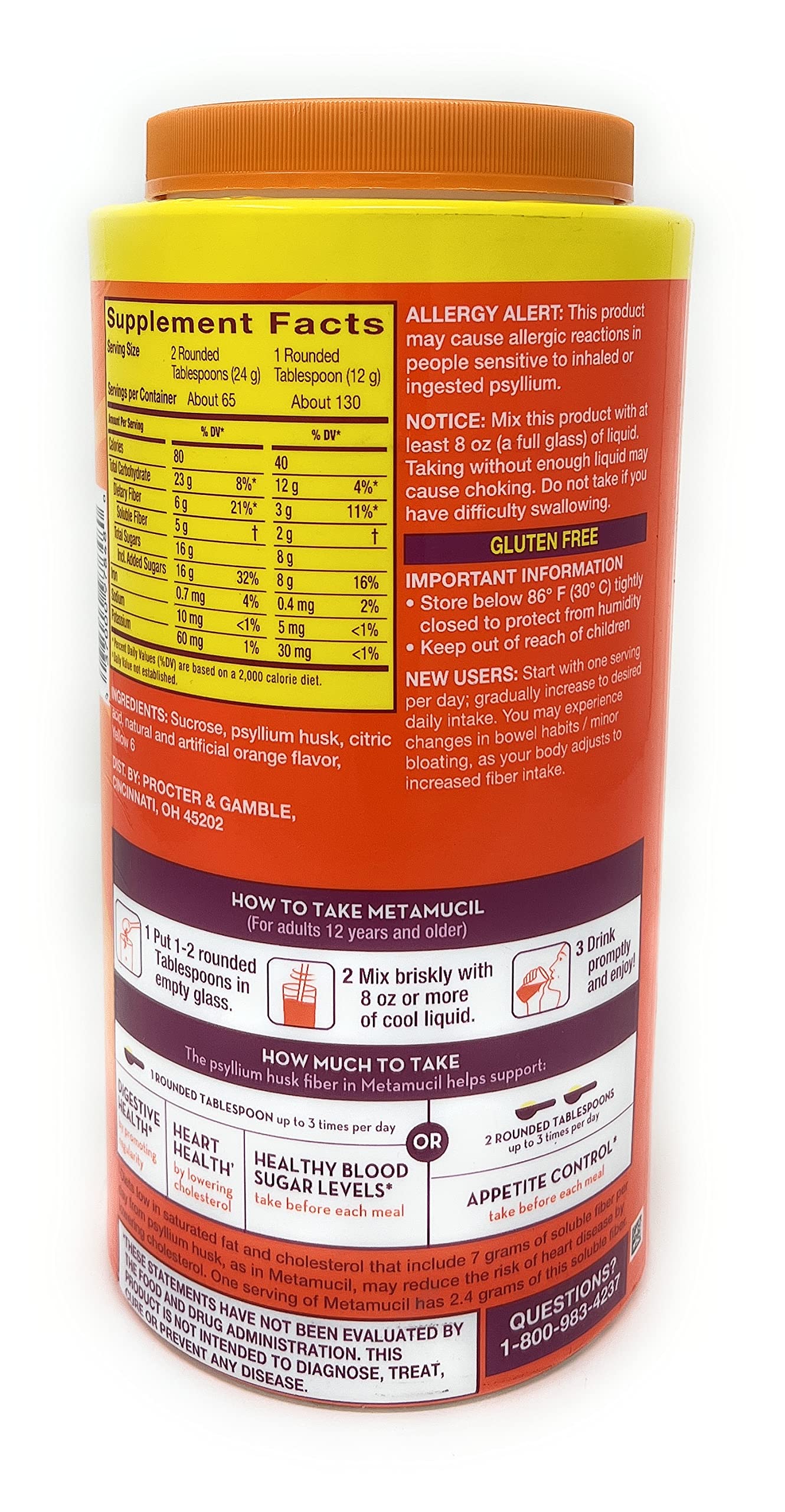 Foto 3 pulgar | Suplemento De Fibra Metamucil 4 En 1 En Polvo De Psyllium Naranja 1.6 Kg - Venta Internacional.