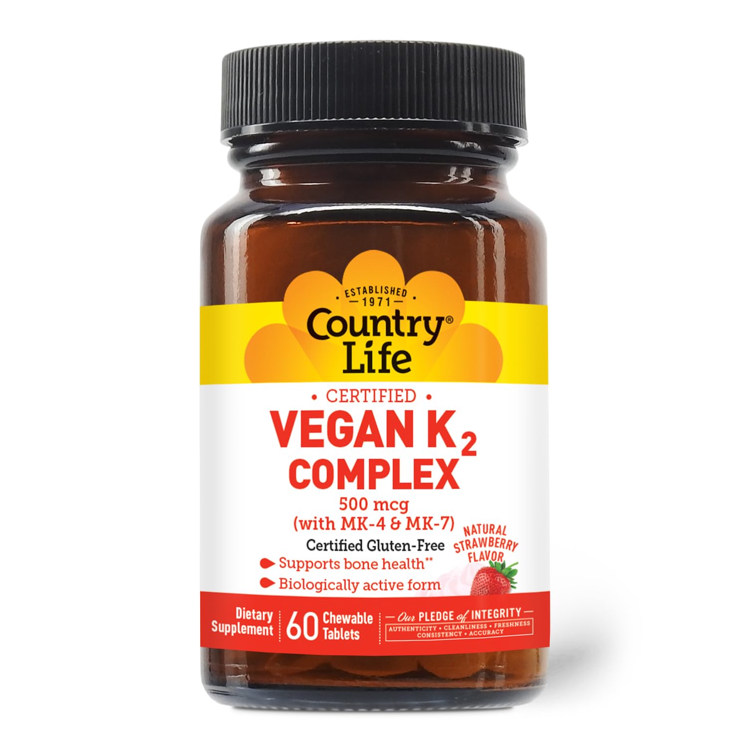 Foto 2 pulgar | Tabletas Masticables Supplement Country Life Vegan K2-500 Mcg - Venta Internacional.