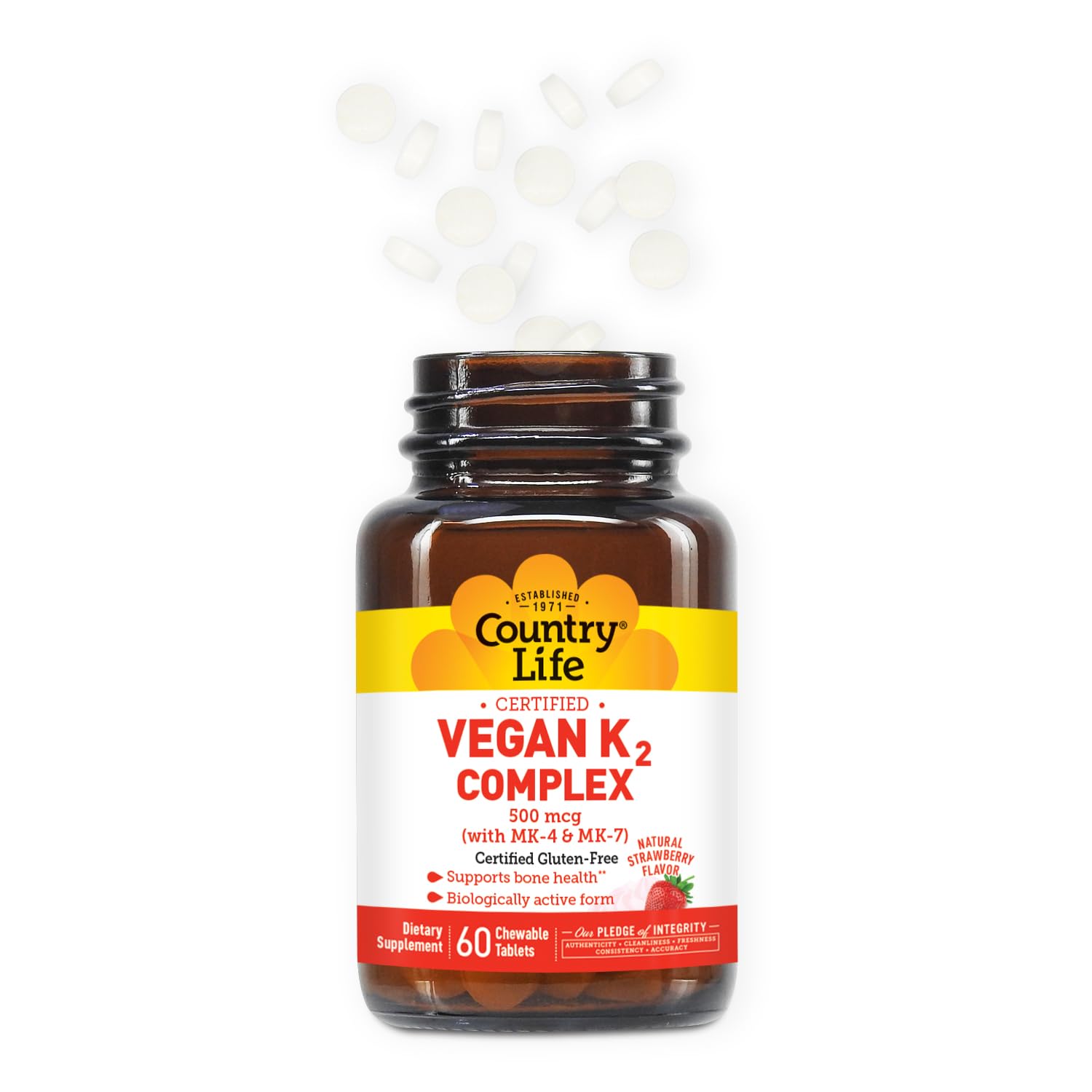 Foto 3 pulgar | Tabletas Masticables Supplement Country Life Vegan K2-500 Mcg - Venta Internacional.
