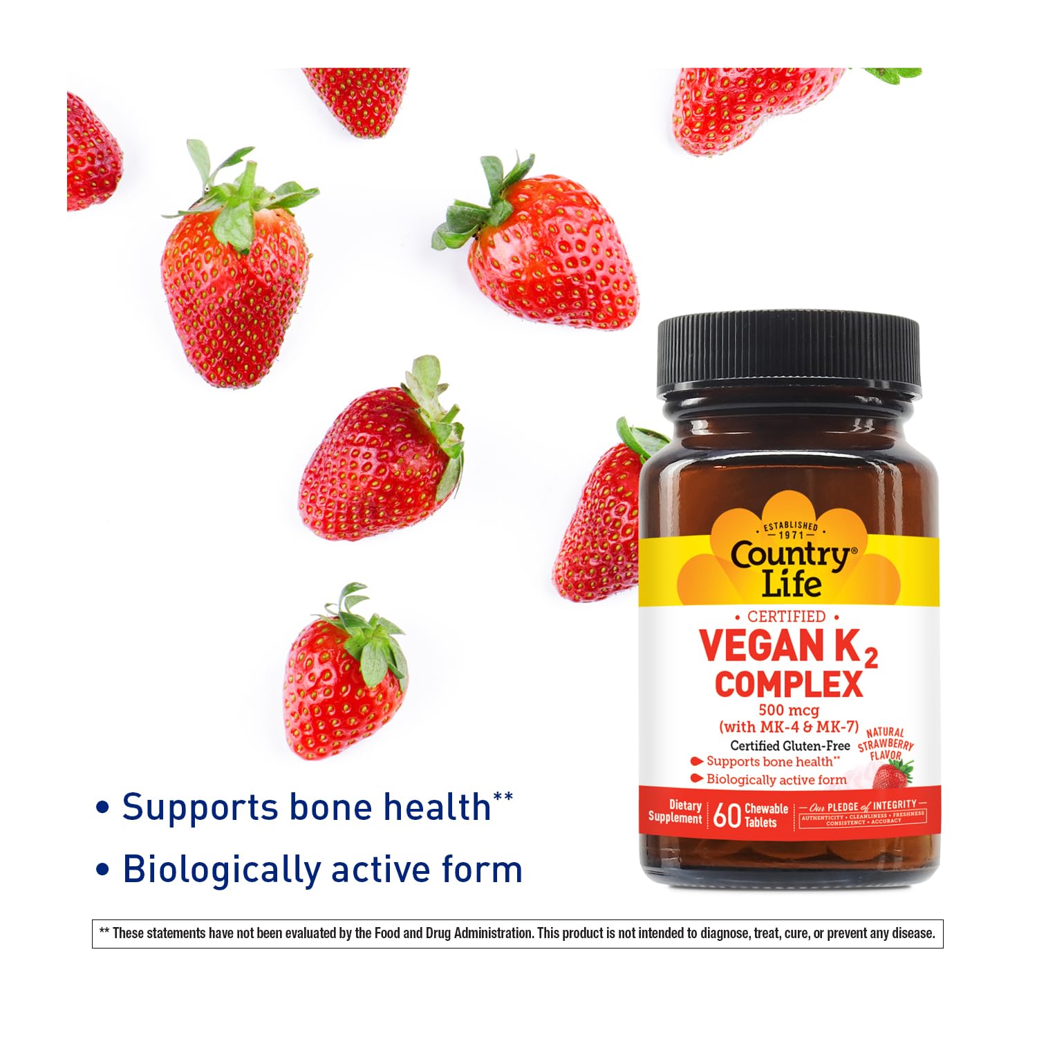 Foto 4 pulgar | Tabletas Masticables Supplement Country Life Vegan K2-500 Mcg - Venta Internacional.
