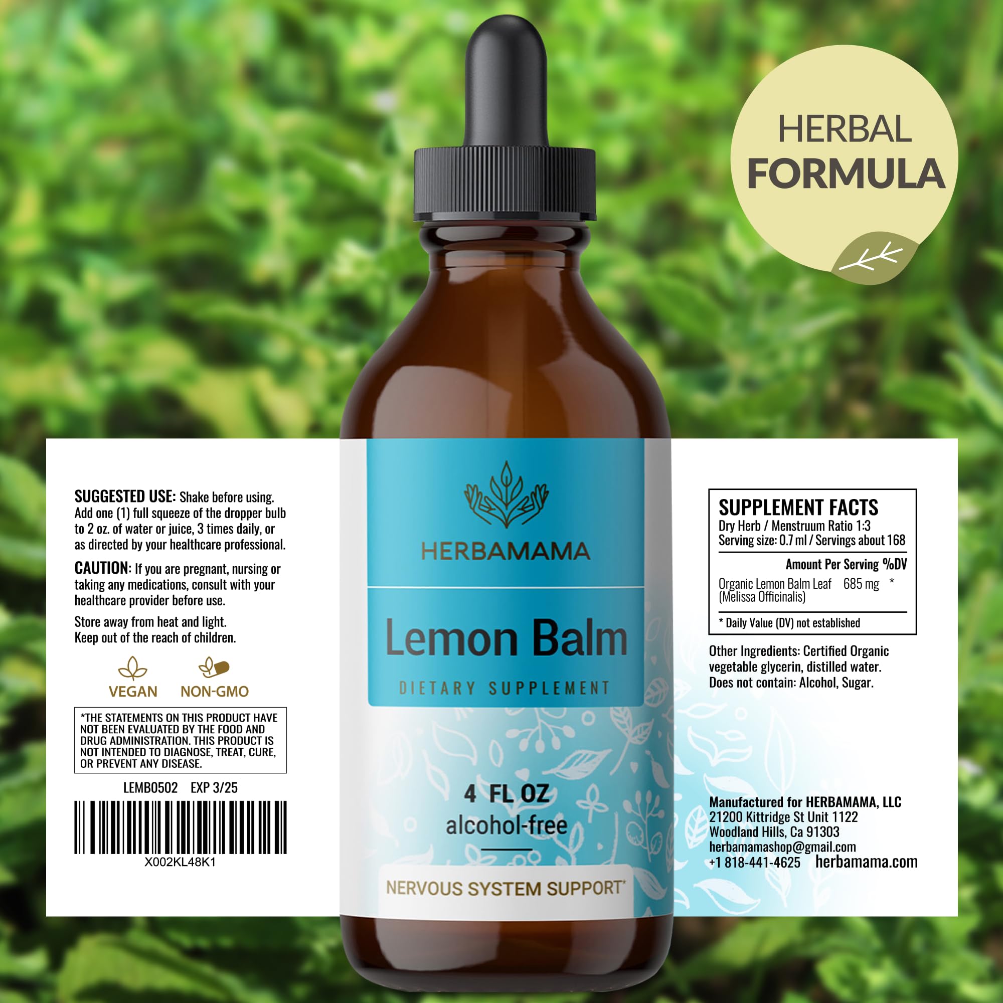 Foto 7 | Tintura Herbamama  Extracto De Hoja De Bálsamo De Limón  56 Ml  Vegano - Venta Internacional.