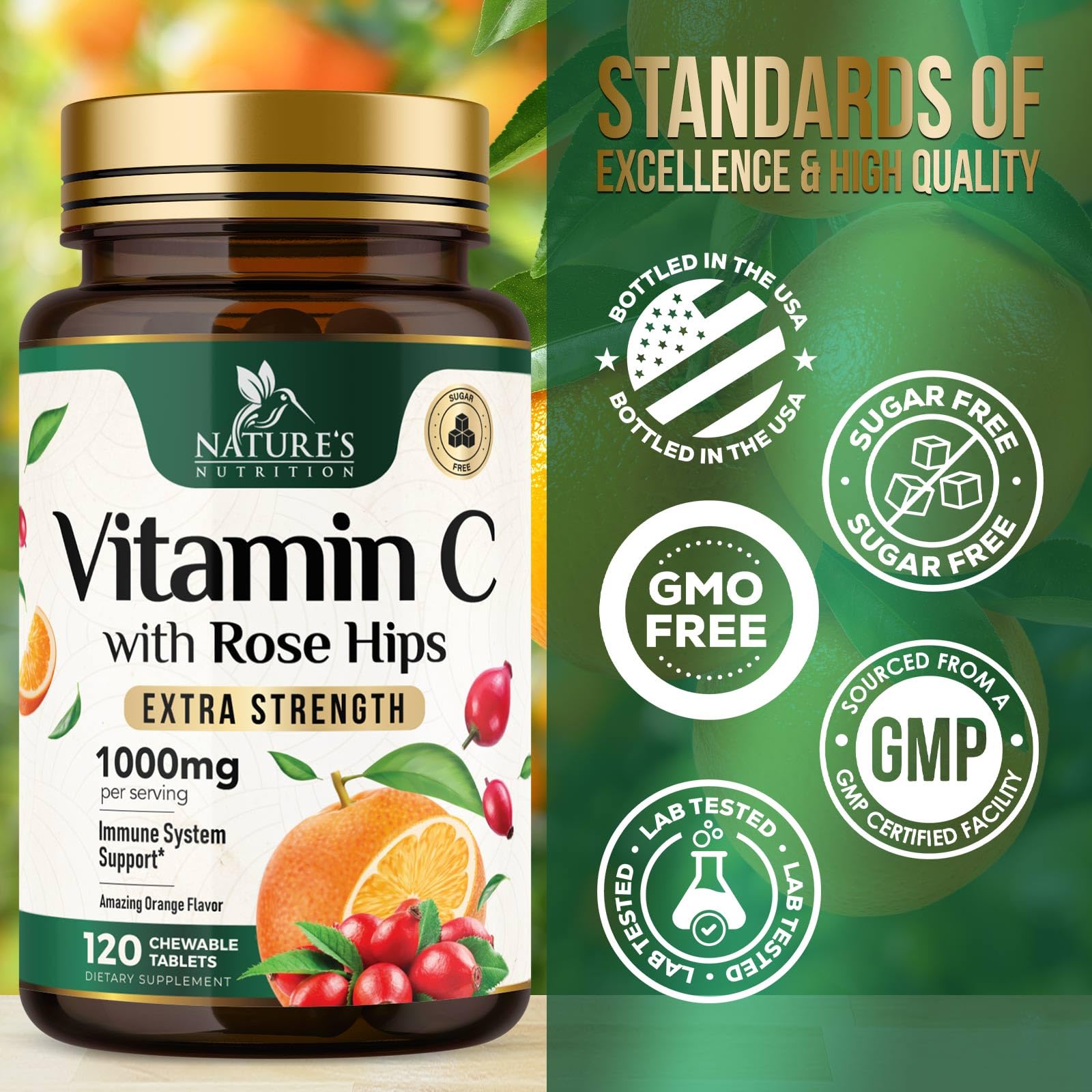 Foto 4 | Vitamina C Masticable Nature's Nutrition 1000 Mg Con Escaramujo - Venta Internacional.