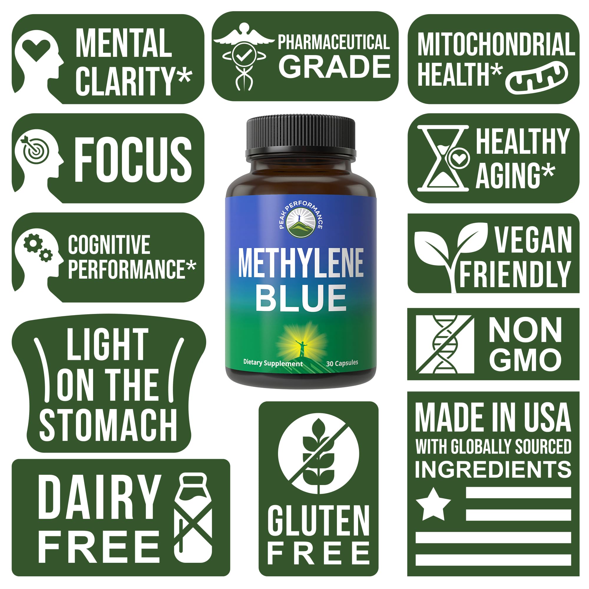 Foto 5 pulgar | Suplemento Peak Performance  Cápsulas De Azul De Metileno Veganas - Venta Internacional.