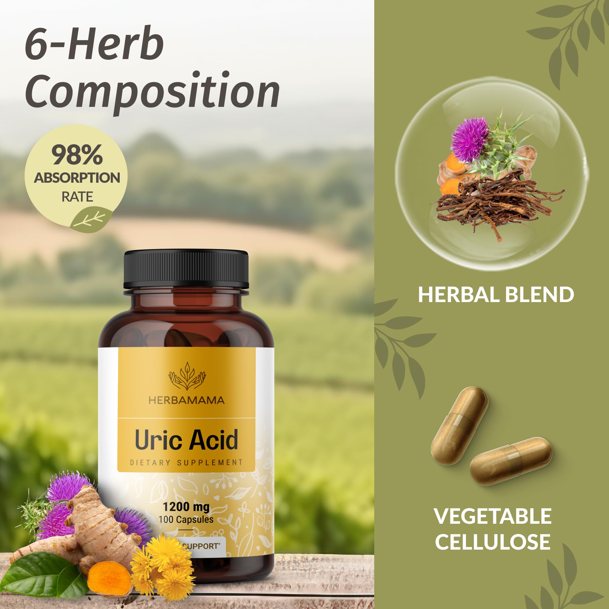Foto 5 pulgar | Cápsulas Limpiadoras De Ácido Úrico Herbamama 1200 Mg Con Cereza Ácida - Venta Internacional.