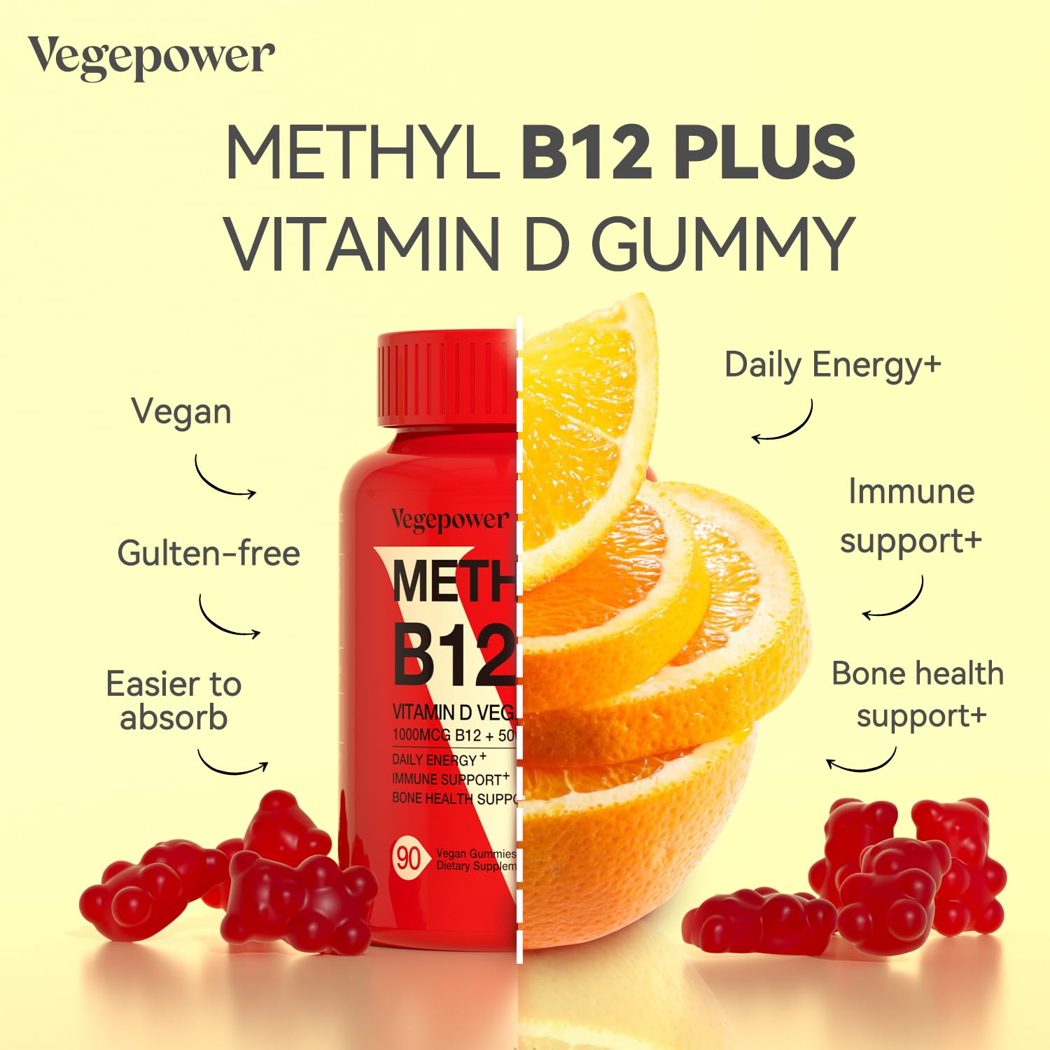 Foto 4 pulgar | Suplemento Vegepower: Gomitas Veganas Con Vitamina D3 Y B12  90 Unidades - Venta Internacional.