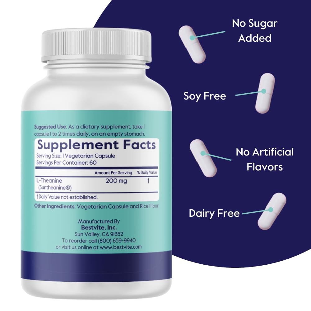 Foto 4 pulgar | Suplemento Bestvite L-teanina 200 Mg De Sunteanina 60 Cápsulas - Venta Internacional.