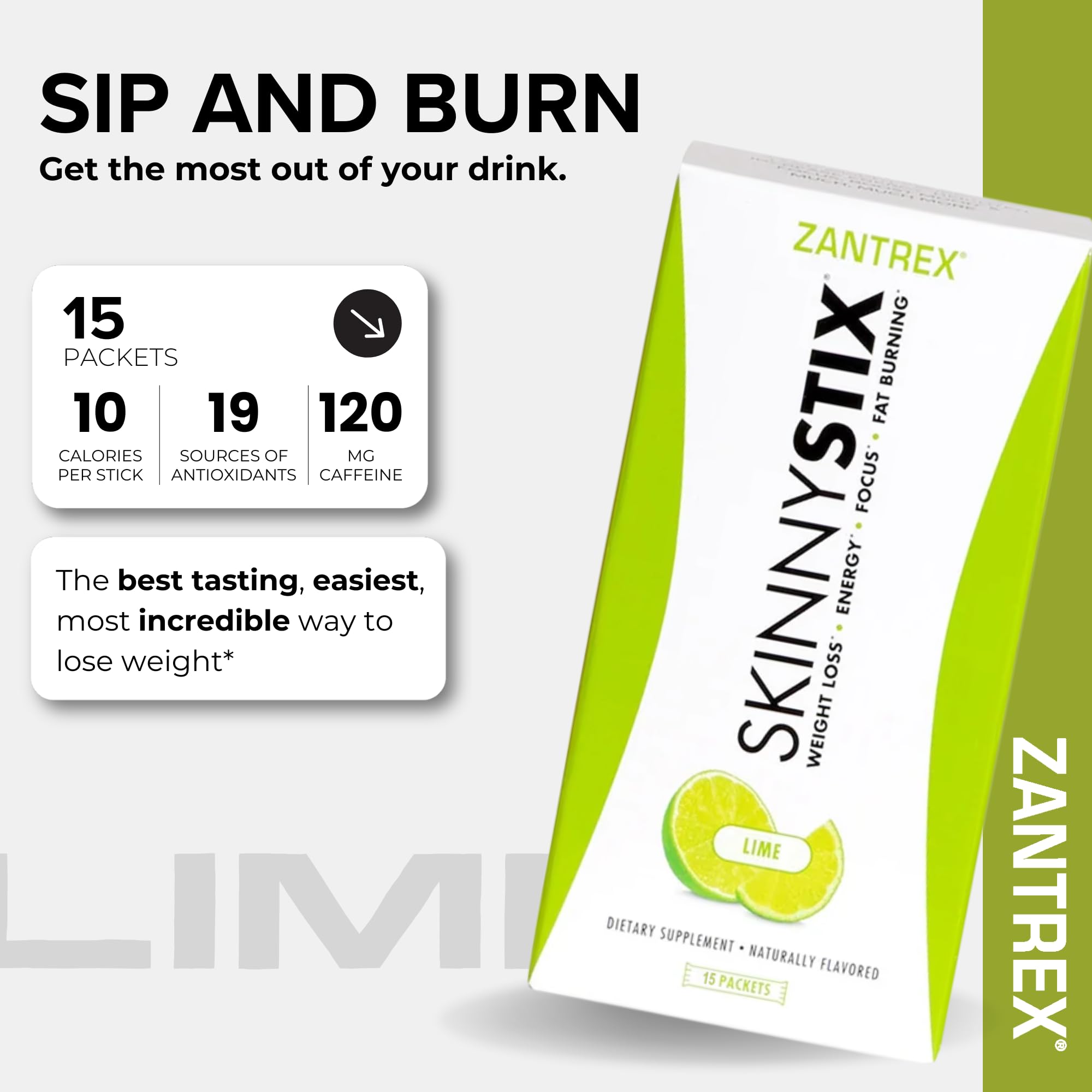 Foto 3 pulgar | Bebida Energética Zantrex Skinnystix Lime Glp-1  Compatible Con 15 Paquetes - Venta Internacional.