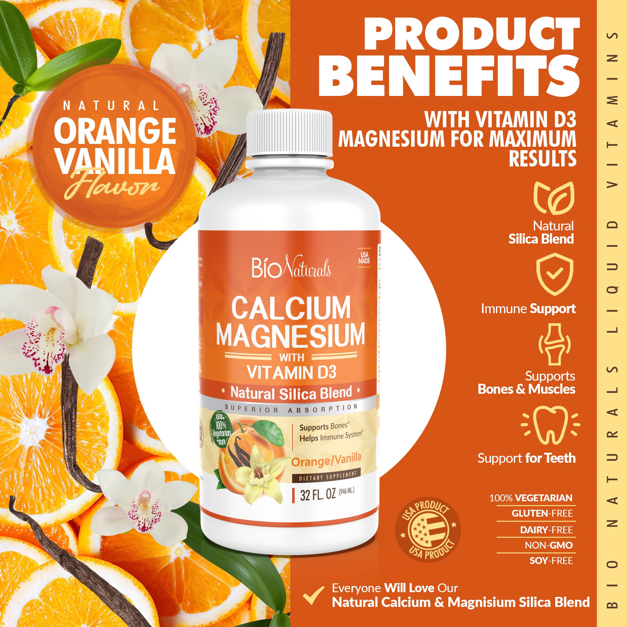 Foto 4 pulgar | Suplemento De Calcio Y Magnesio De Bio Naturals Con Vitamina D3 960 Ml - Venta Internacional.