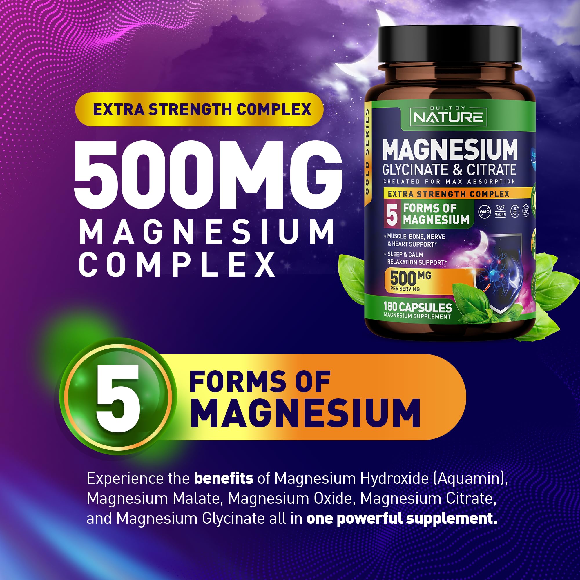 Foto 4 pulgar | Suplemento Built By Nature Magnesium Complex 500 Mg 180 Cápsulas - Venta Internacional.
